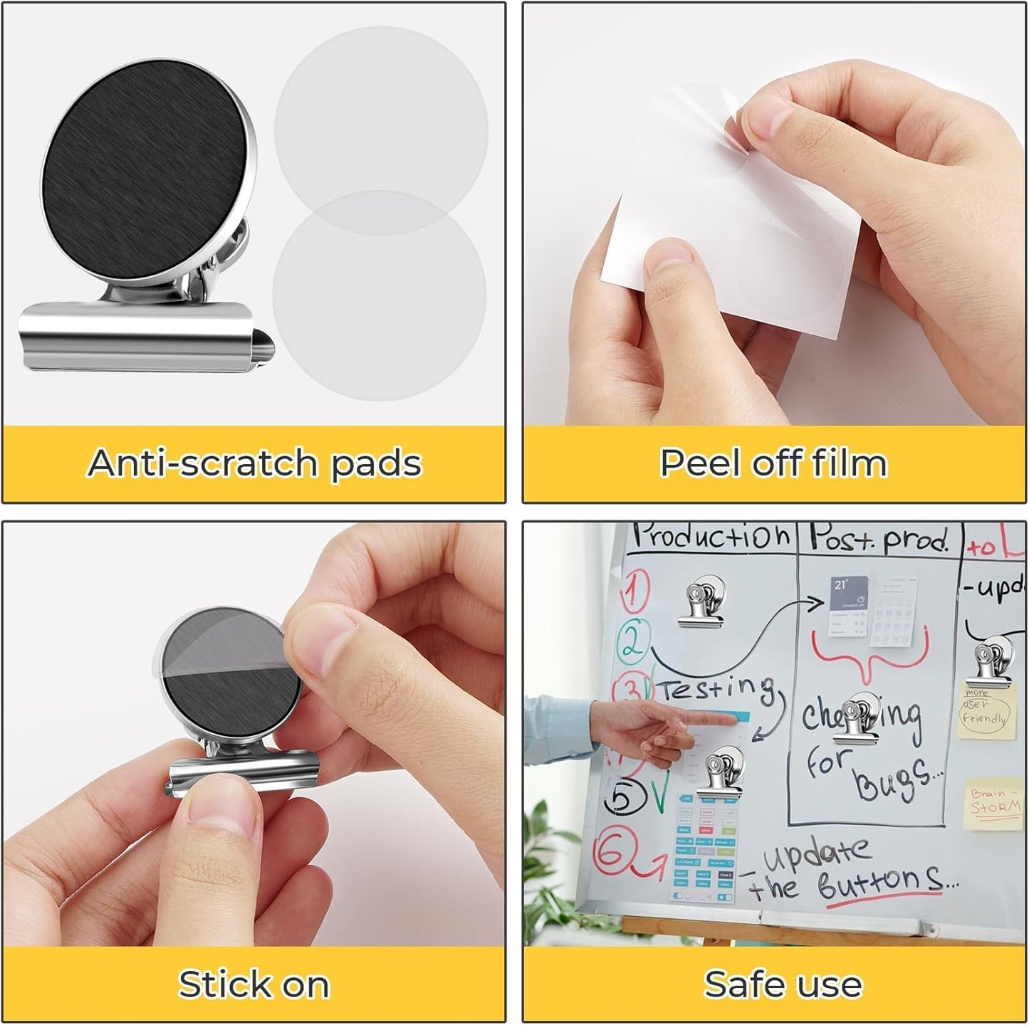 90 Pack Fridge Magnet Refrigerator Magnets, Strong Magnetic Clips Whiteboard Magnets, Magnet Clips Heavy Duty, Clip Magnets for Photo Displays, Home, Office, Classroom (Silver)