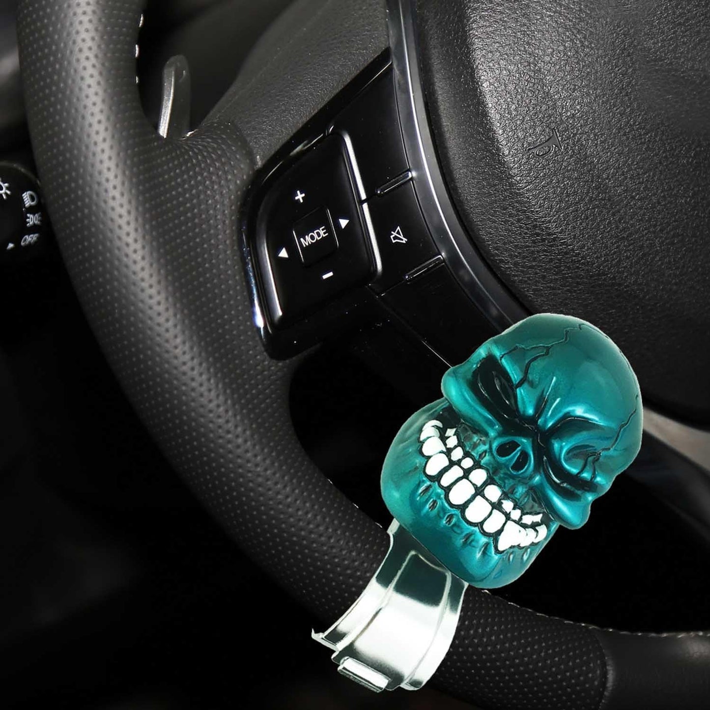 Skull Steering Wheel Spinner Knob Turning Driving Suicide Power Handle Universal Fit Most Vehicles Cars Trucks Tractors Mowers Forklifts Boat Golf Carts (Metal Blue)