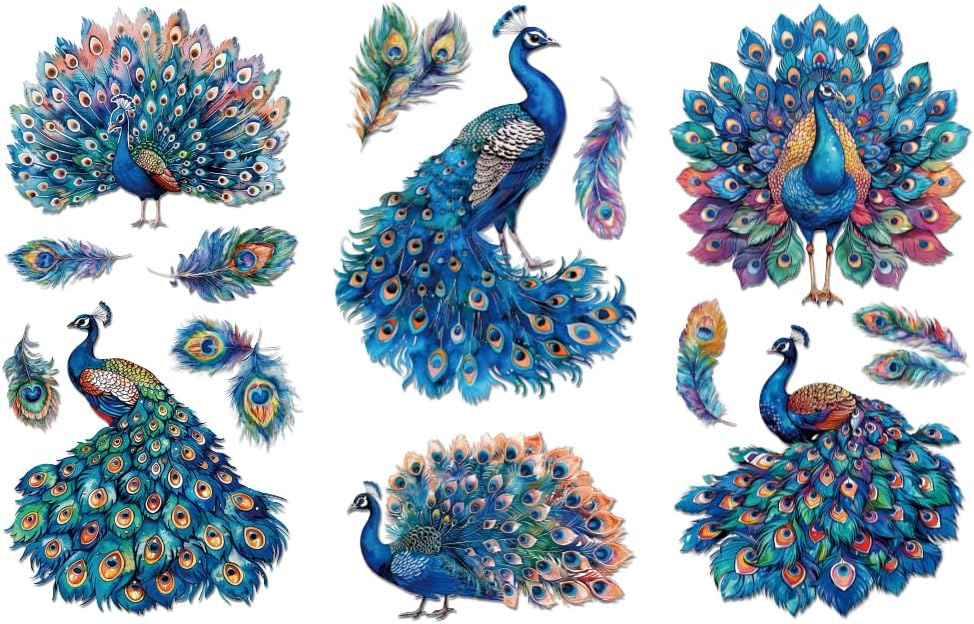 Peacoblue Rub on Transfer Decals for Furniture Crafts 6"x12", 3Pcs Peacock Waterproof UV DTF Transfer Decals Sticker for Dresser Lingerie Chests Drawer Glass Porcelain Wood