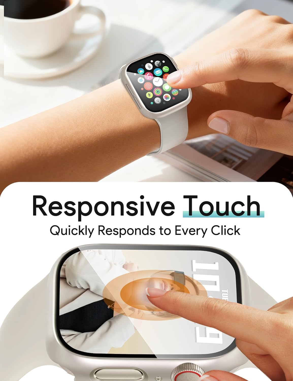 JR.DM 40mm 2 Pack Hard PC Case with HD Tempered Glass Screen Protector for Apple Watch Series 6/5/4/SE/SE2/SE3, Guard Bumper Full Coverage Protective Anti-Scratch Face Cover for iWatch, Clear+Clear