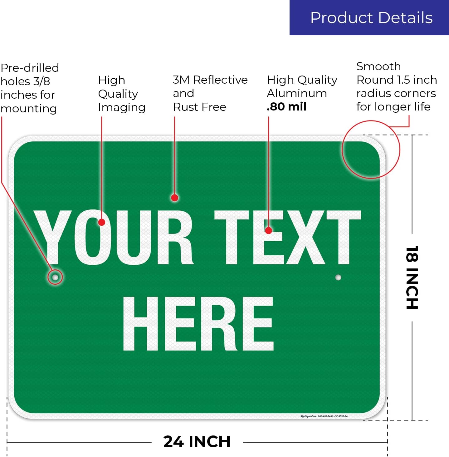 Personalized Custom Green Background Customize for Office, Business, Workplace, Home, Airbnb, Delivery Sign, 18x24 Inches, 3M EGP Reflective .080 Aluminum, Fade Resistant, Made in USA by Sigo Signs