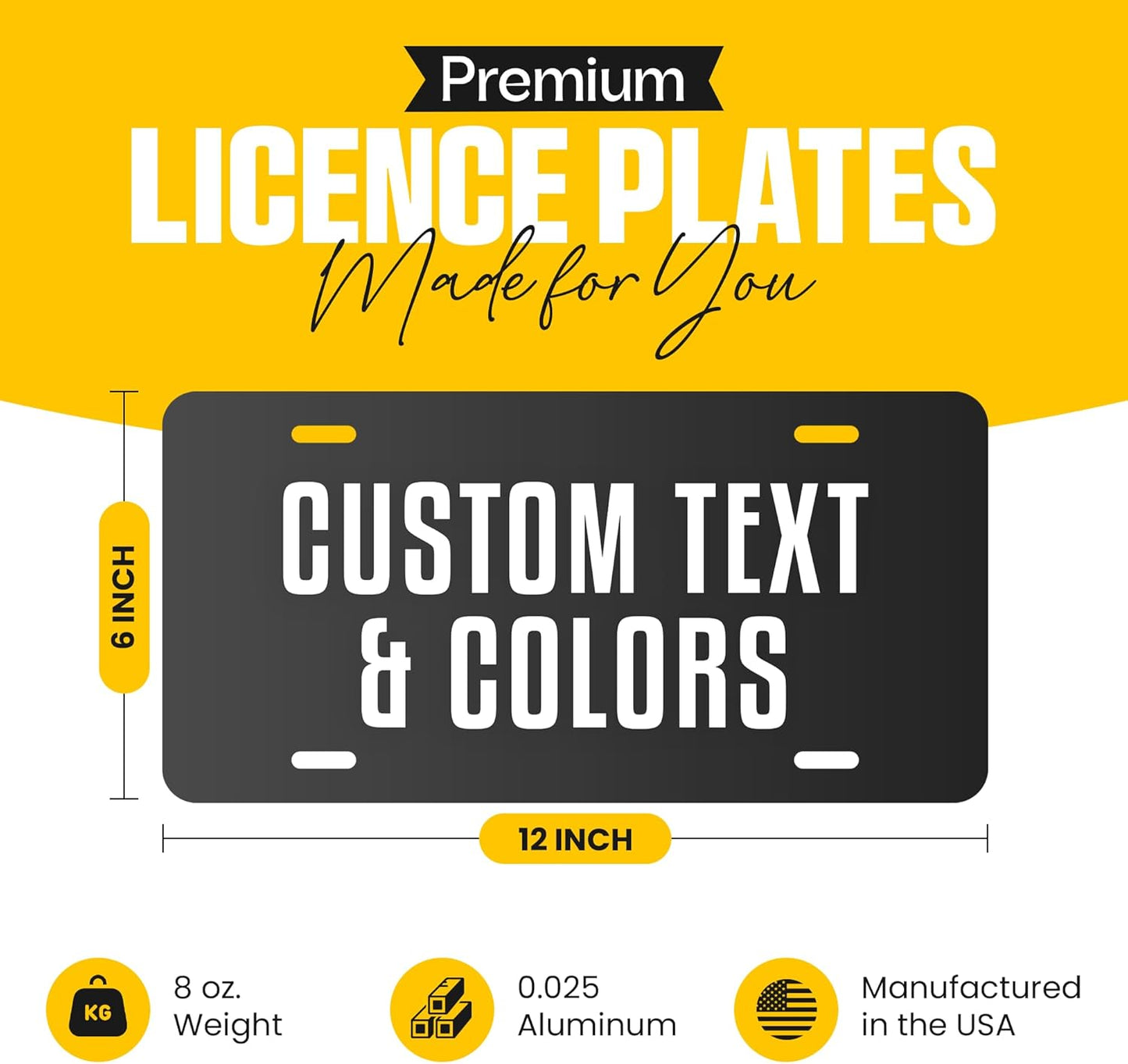 Custom License Plate - Placas para Carro Personalizadas - Personalized License Plate - Vanity Plates for Front of Car - Custom Plates for Car - Rust Free Aluminum - UV Printed - 6 x 12 - Made in USA