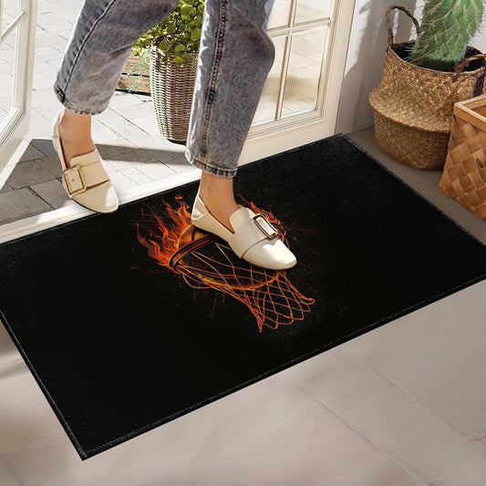 Basketball Fire Indoor Doormat, Non-Woven Fabrics Non Slip Floor Mat 17x29.5 in Area Rug Quick Absorbent Entrance Rug Front Door Mat, Welcome Mats Entryway Rug Doormats for Kitchen Home Bedroom
