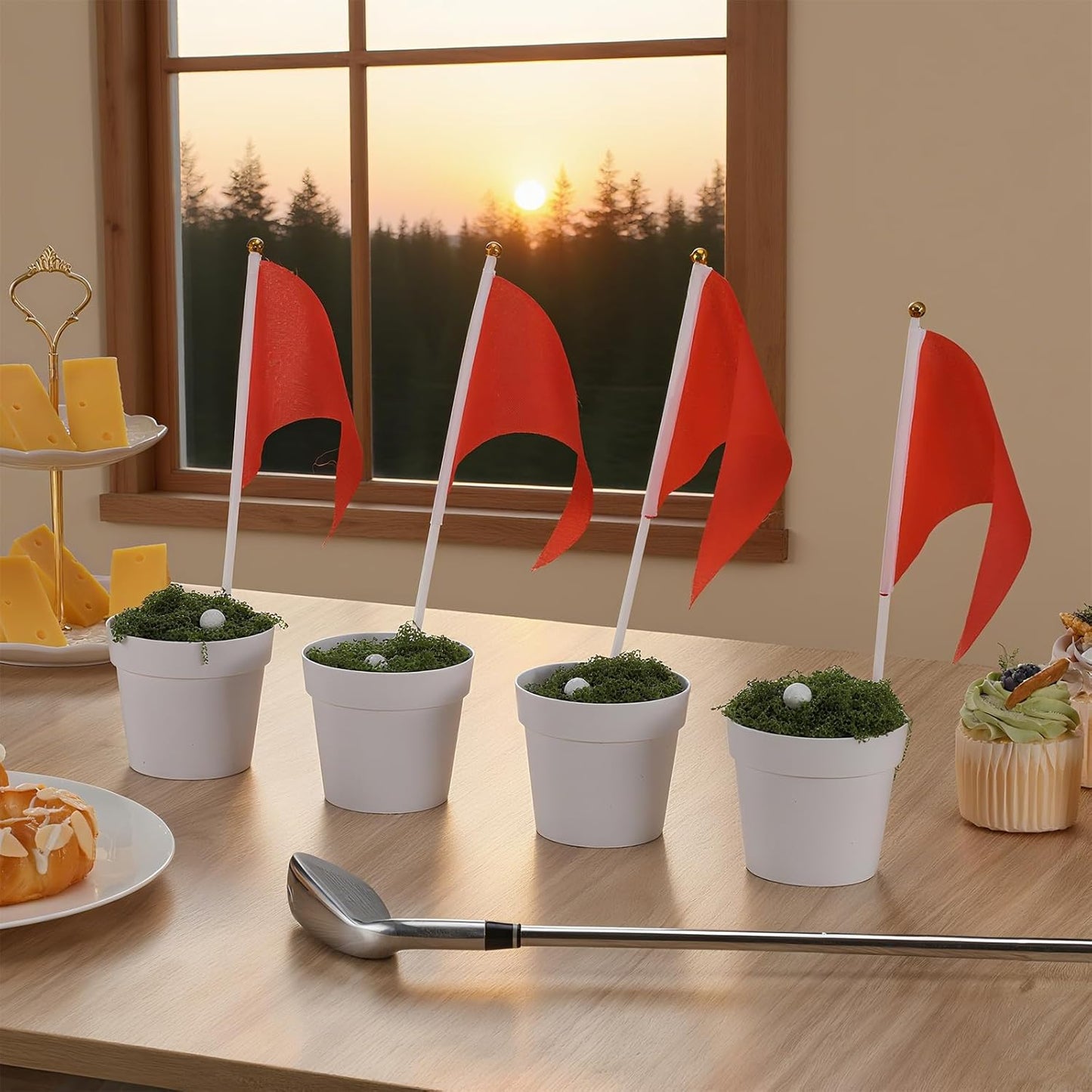 Mimorou 4 Sets Golf Table Centerpiece Decorations Party Supplies Include Mini Golf Ball Mini Flowerpot Artificial Moss Lawn Red Flag for Golfers Sport Themed Birthday DIY Party Decor