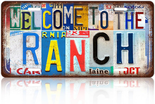 Vintage Welcome License Plate Welcome To The Ranch Wall Decor Metal Tin Sign For Bar Home 12 x 6 Inches