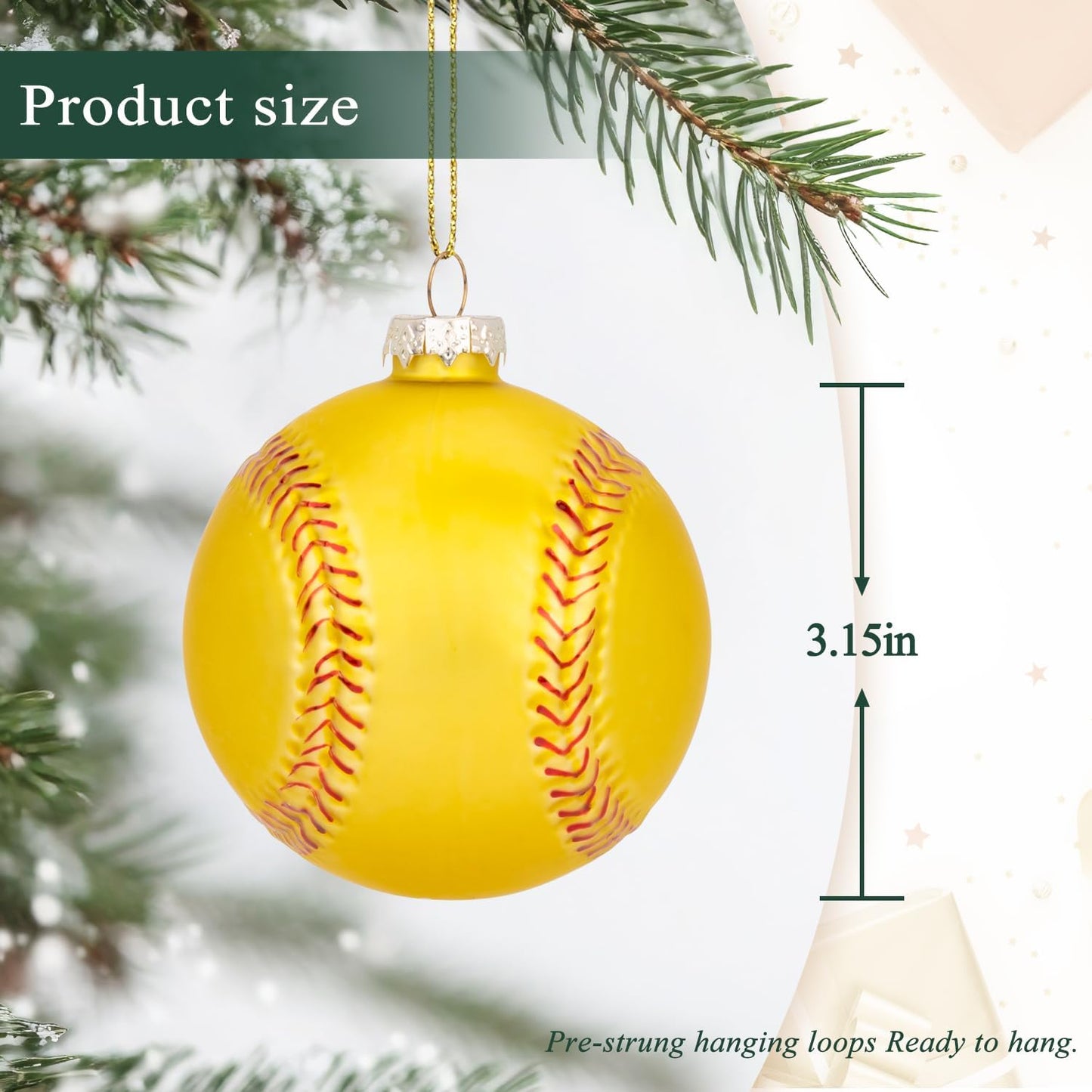3.15” Christmas Softball Glass Blown Ornament, 2025 Hand-Painted Sports Ball Decoration for Xmas Tree Holiday Decor Gifts