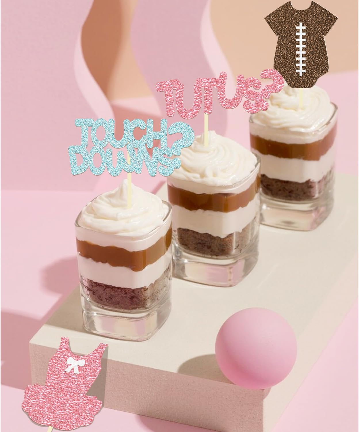 24 Pack Glitter Football Gender Reveal Tutus or Touchdowns Cupcake Toppers Picks Boy or Girl Rugby Birthday Cake Toppers for Gender Reveal Baby Shower Birthday Party Decorations (Tutus or Touchdowns)