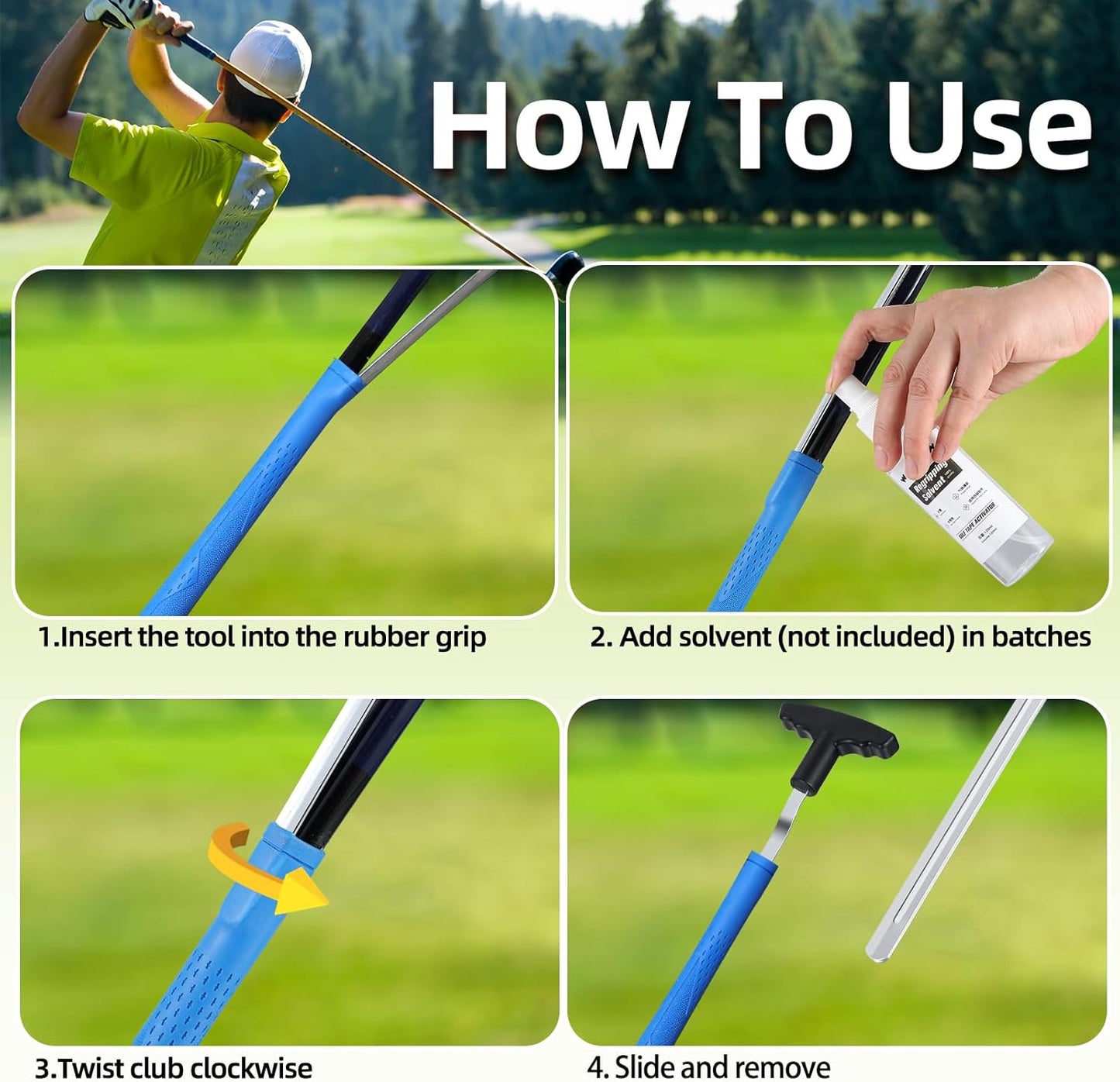 Golf Grip Removal Tool, 12" V-Groove Grip Remover Saver for Standard Length Swinging Grips, High-Carbon Steel Golf Club Regripping Kit, Golf Supplies, Golf Grip Kit, Grip Repair Tool