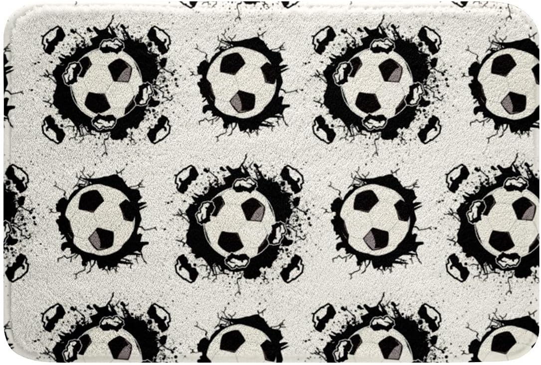 Feelyou Football Polyester Bath Rug Soccer Soft Fleece Door Carpet for Kids Boys Girls Ball Game Non Slip Bath Mat Sport Themed Bathroom Floor Indoor Doormat,20x32 Inch