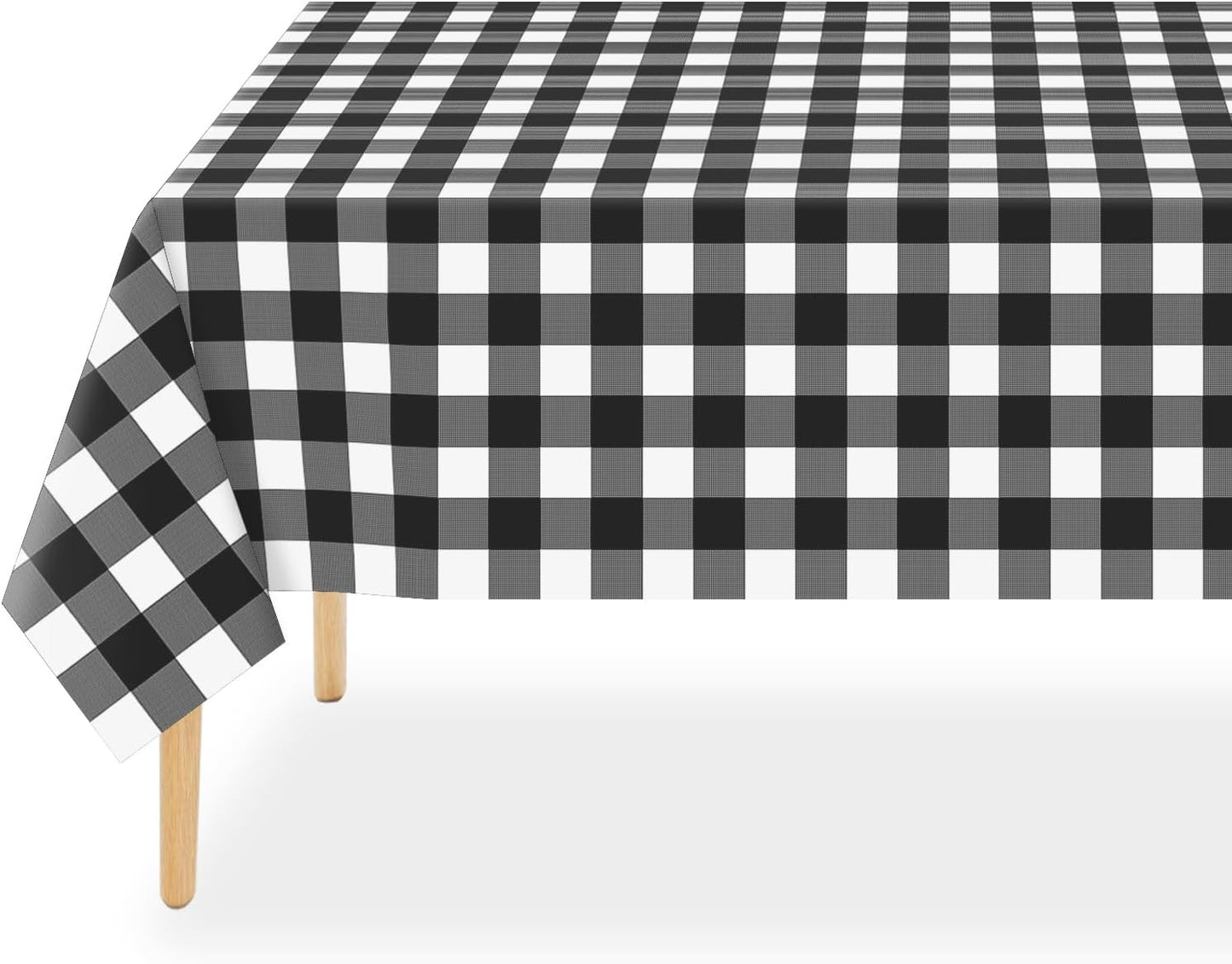 QIKSION Black Gingham Tablecloth Disposable 12 Pack, 54 x 108 Inch Black and White Checkered Table Cloth for Rectangle Tables, Plastic Table Cover