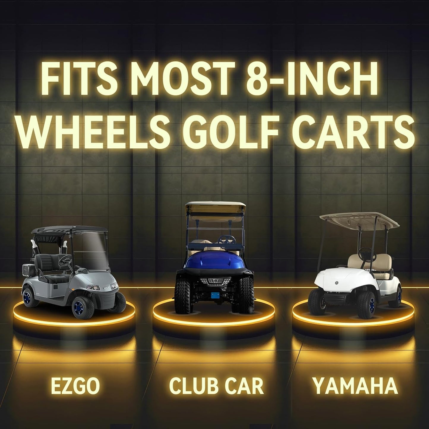 Golf Cart SS Wheel Covers Hub Caps for EZGO Club Car Yamaha, 8 inch Golf Cart Hub Caps, Set of 4 Wheel Covers, Black and Blue