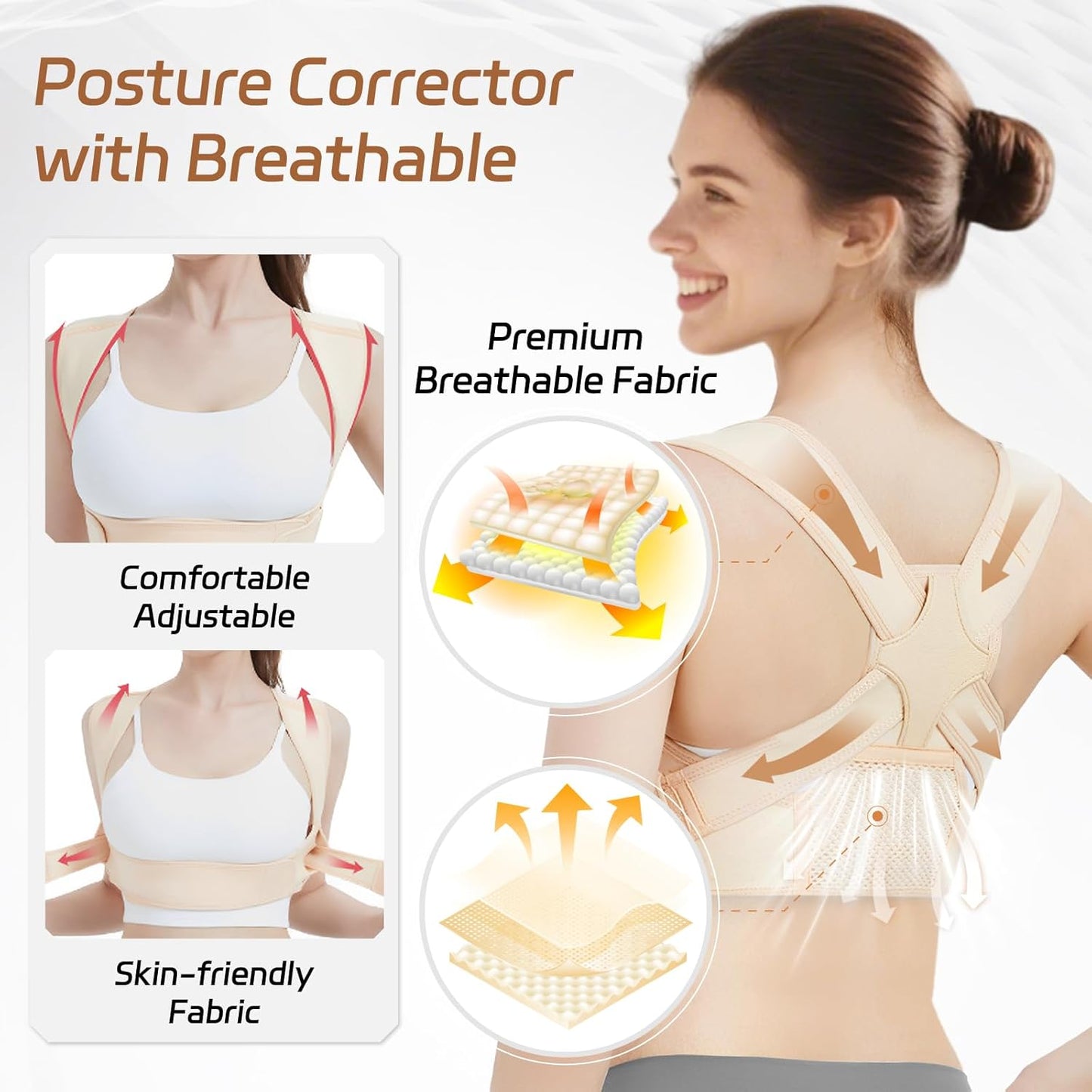 Posture Corrector for Women and Men, Adjustable Back Brace Posture Corrector with Shoulder Brace & Back Straightener, Upper Back Support for Clavicle, Neck, Shoulder Pain Relief (Beige, Large)