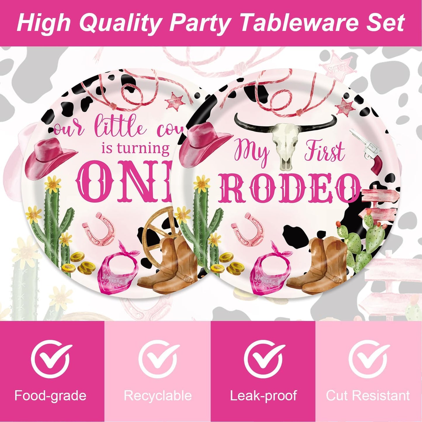48Pcs My First Rodeo Decorations Girl Western Cowgirl Party Supplies Disposable Pink Cowgirl 1st Birthday Plates Napkins Forks Serves 16 Cowgirl Birthday Party Decorations