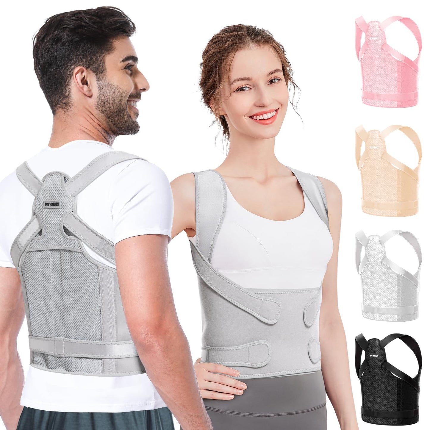 Fit Geno Back Brace Posture Corrector for Men & Women: Shoulder Straightener Adjustable Full Back Support Pain Relief - Scoliosis Hunchback Spine Corrector (Large)