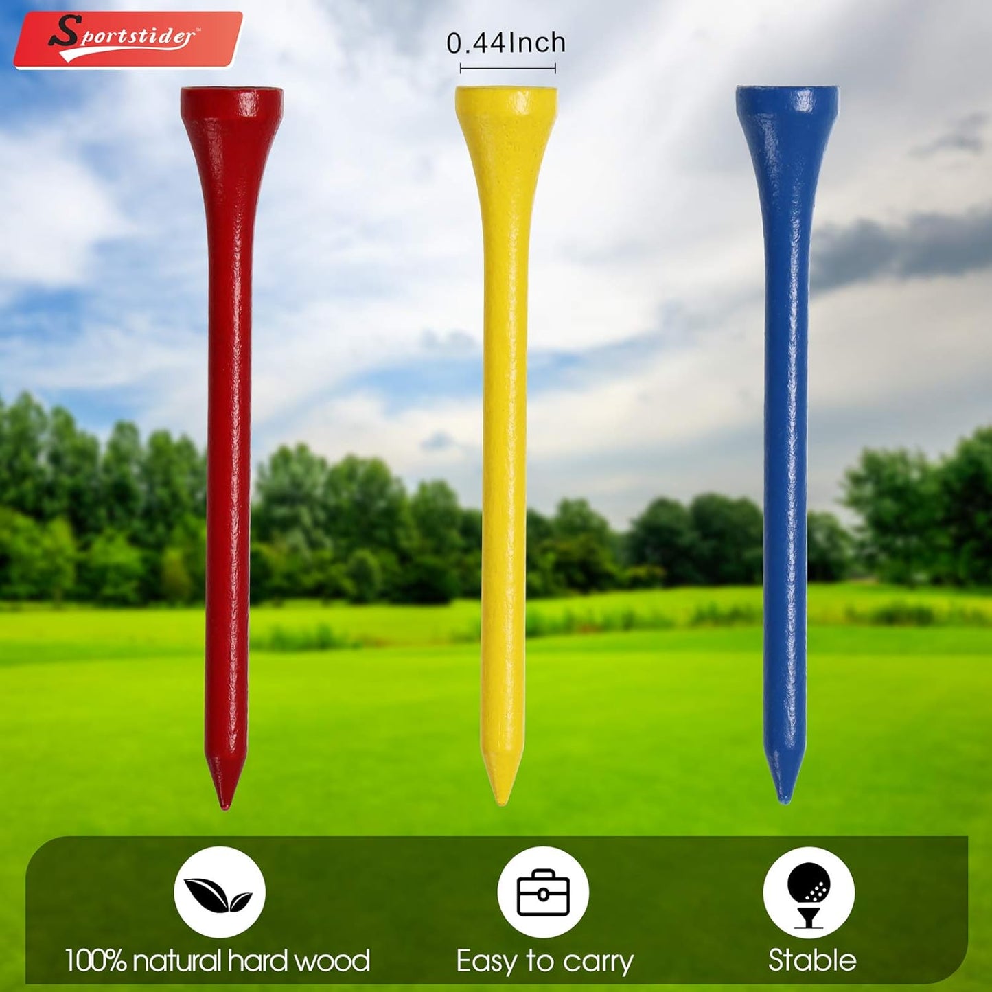 Golf Tees, 3 1/4Inch, 77 Count,Professional Deluxe Wooden Golf Tee, More Than 20 Colors Combination, Natural Hard Wood Golf Tee