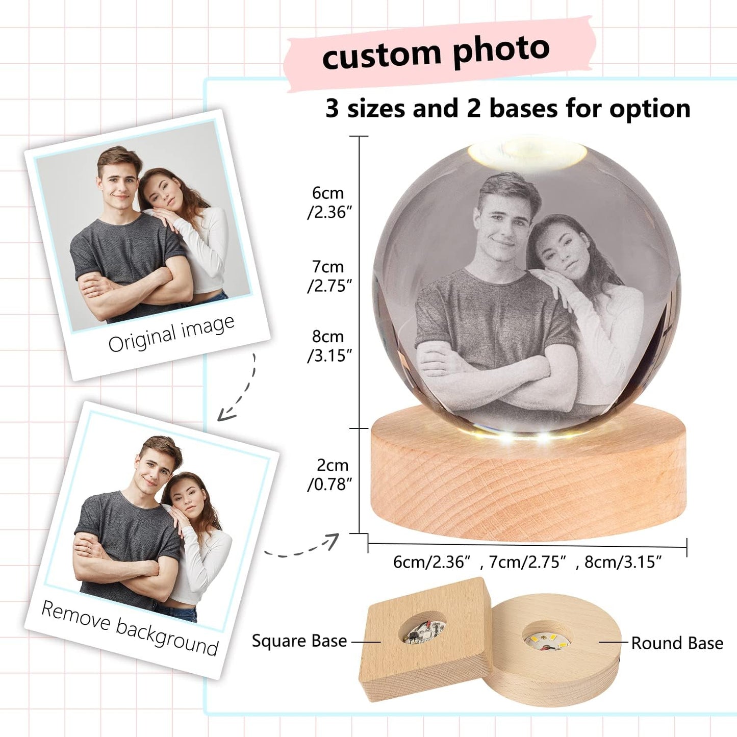 Personalized 3D Photo Engraved on Crystal Night Lights Family Baby Mom Dad Gift Crystal Ball Colorful Atmosphere Lights