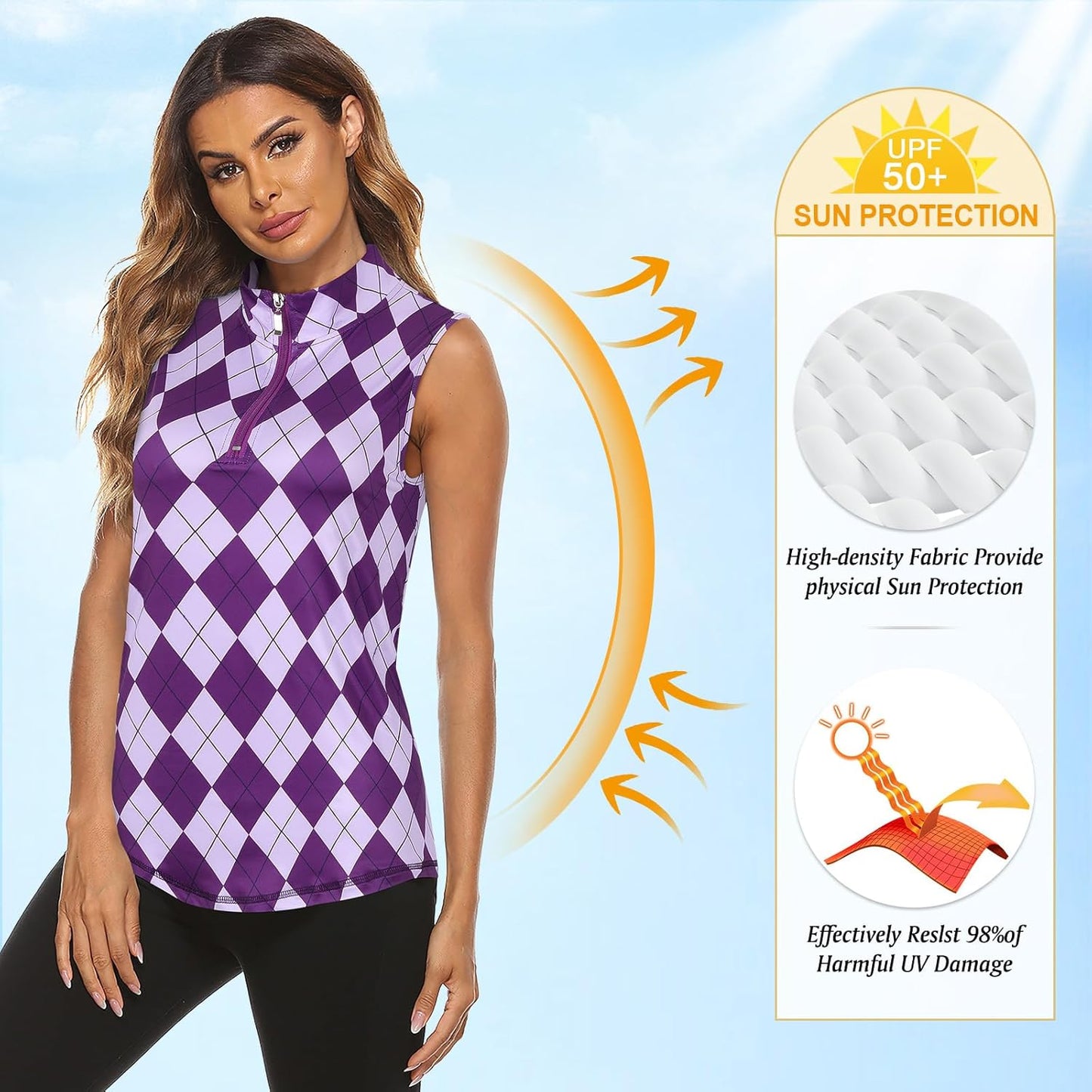 Koscacy Women's Sleeveless Golf Tennis Polo Shirts Zip Up Dry Fit Workout Tank Tops Athletic Shirt