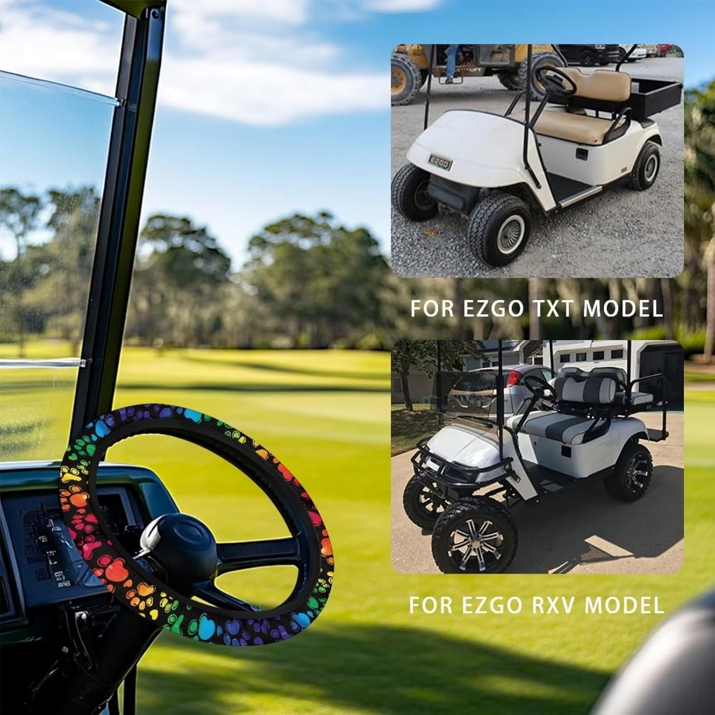 Neon Dog Paw Golf Cart Steering Wheel Cover 13-14 Inch Anti-Slip Golf Cart Steering Wheel Covers Stretchable Accessories for Club Car, Easy to Use and Clean