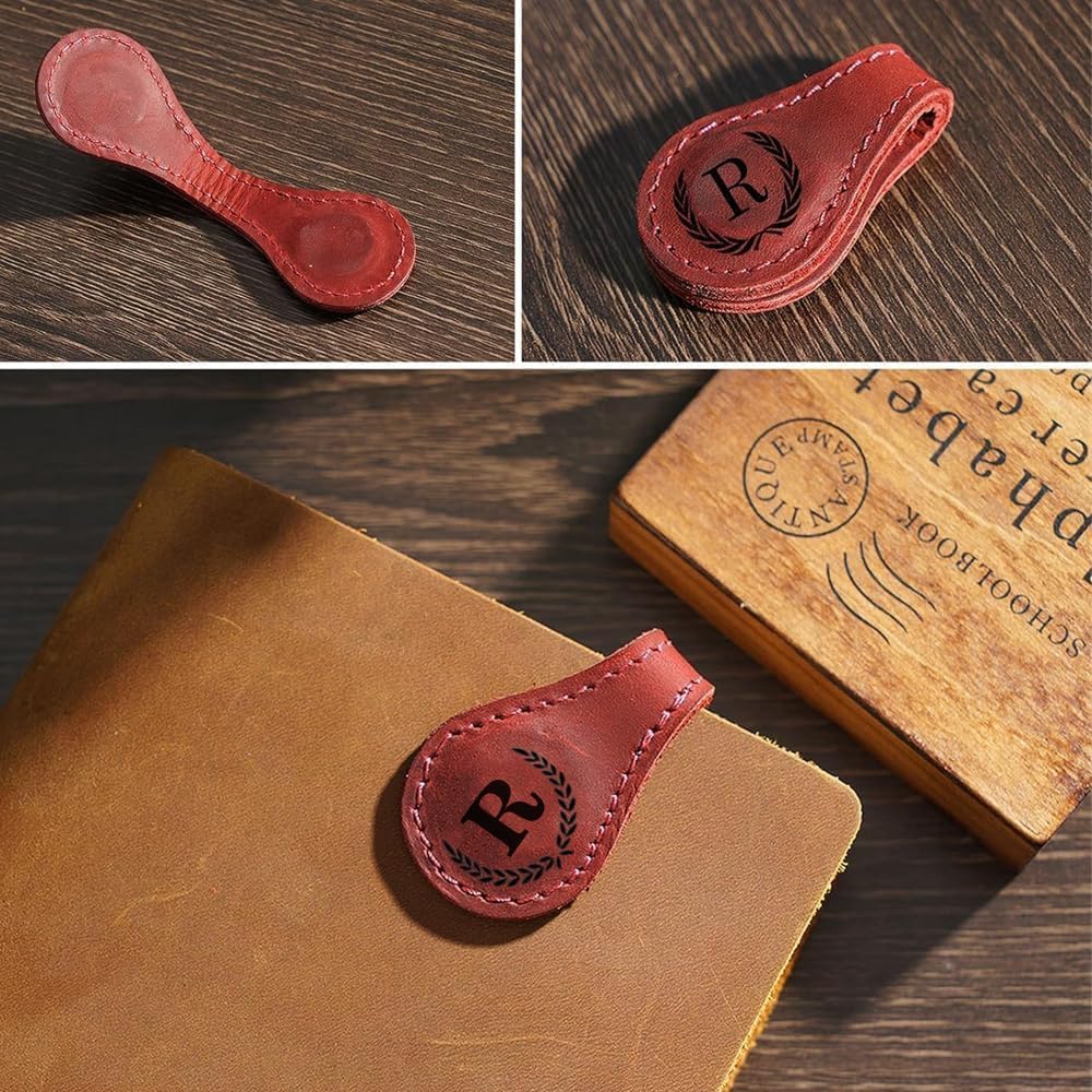 Personalized Magnetic Leather Bookmark, 26 Letters Custom Leather Bookmarks, Handmade, Leather Magnetic Bookmark for Book Lovers Readers Women Kid(Brown，I）