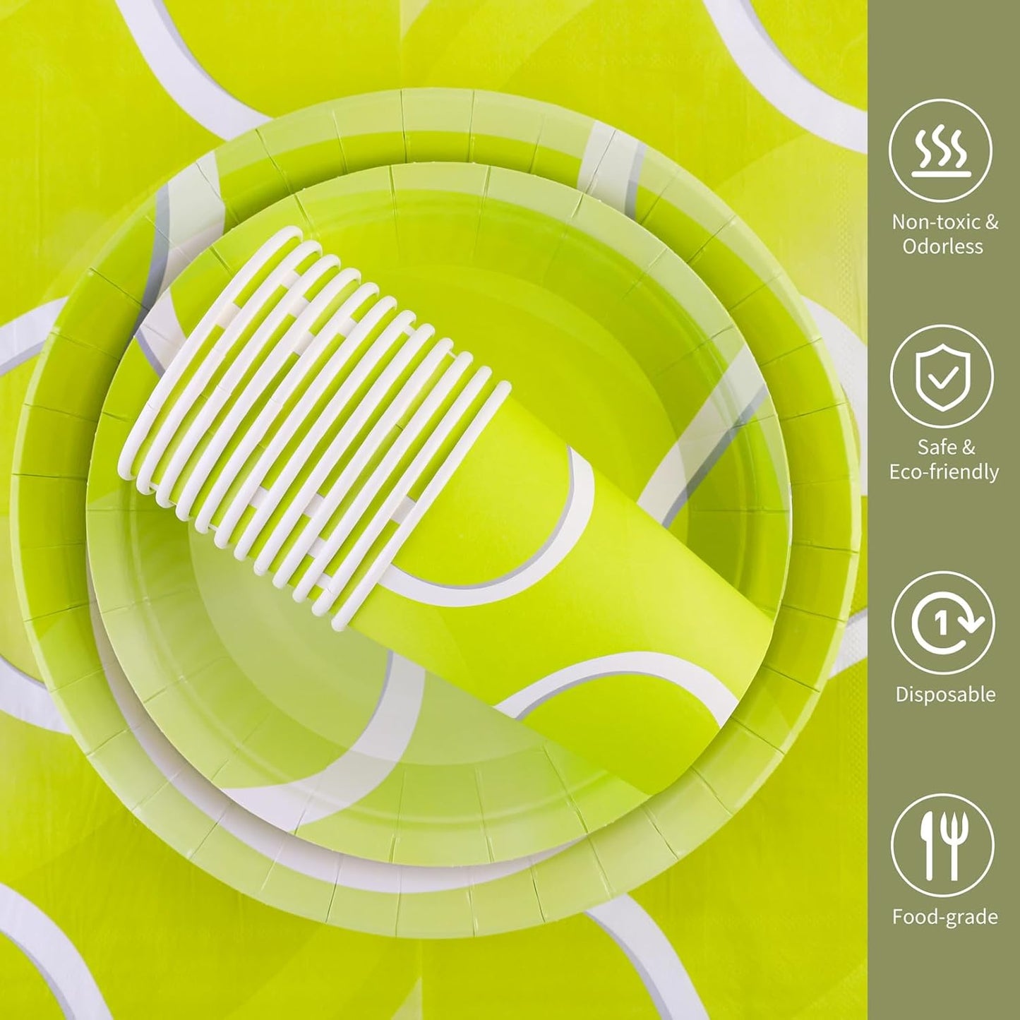 durony 96 Pieces Tennis Party Supplies Tableware Set Include Tennis Paper Plates Napkins and Cups Ball Game Dessert Plates for Sports Party Decorations, Serve 24 Guests