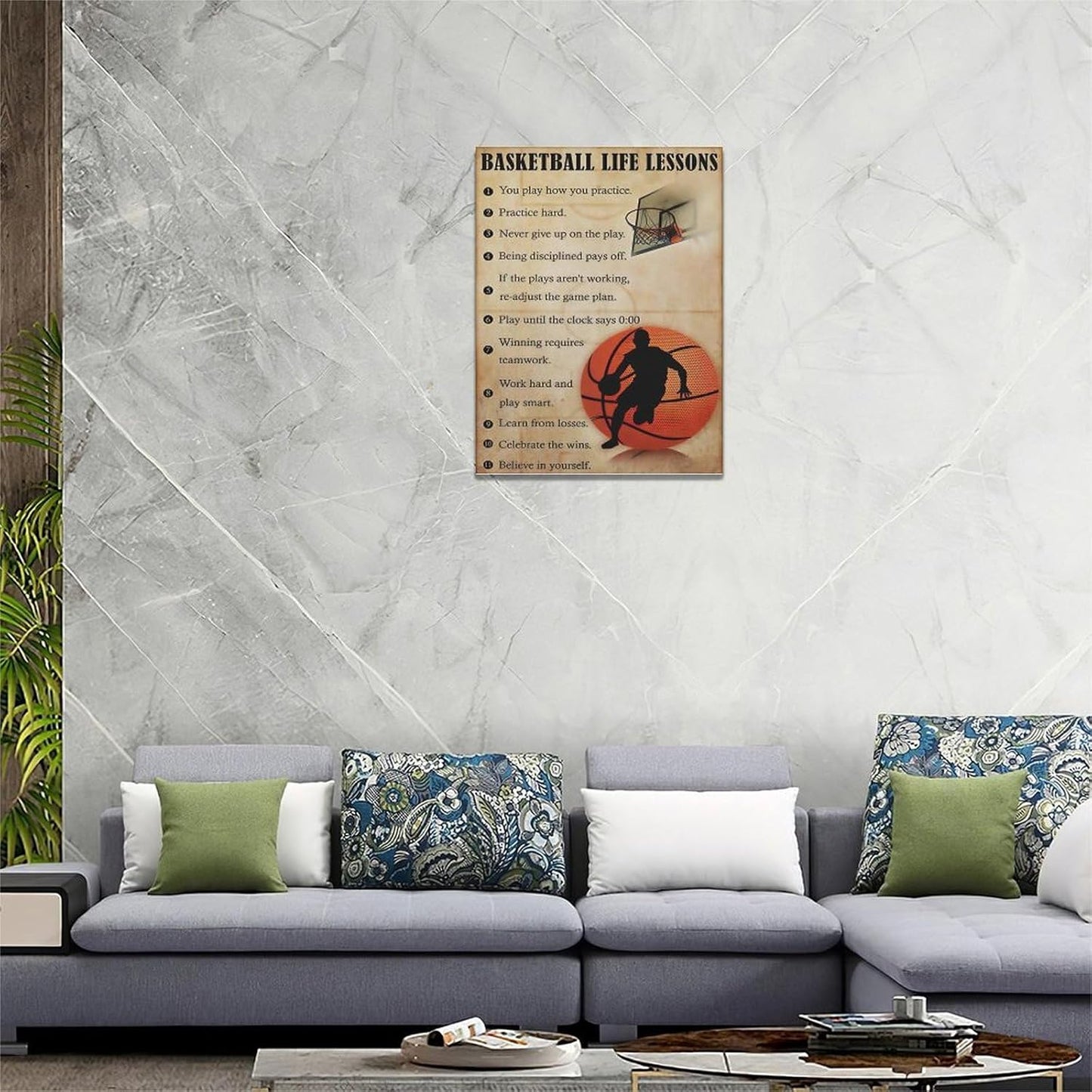 Basketball Life Lessons Wall Art Basketball Pictures Canvas Wall Decor Gifts for Basketball Player Boy Man Motivational Sports Painting Print Artwork Framed for Classroom Boy Room Gym 20"x24"