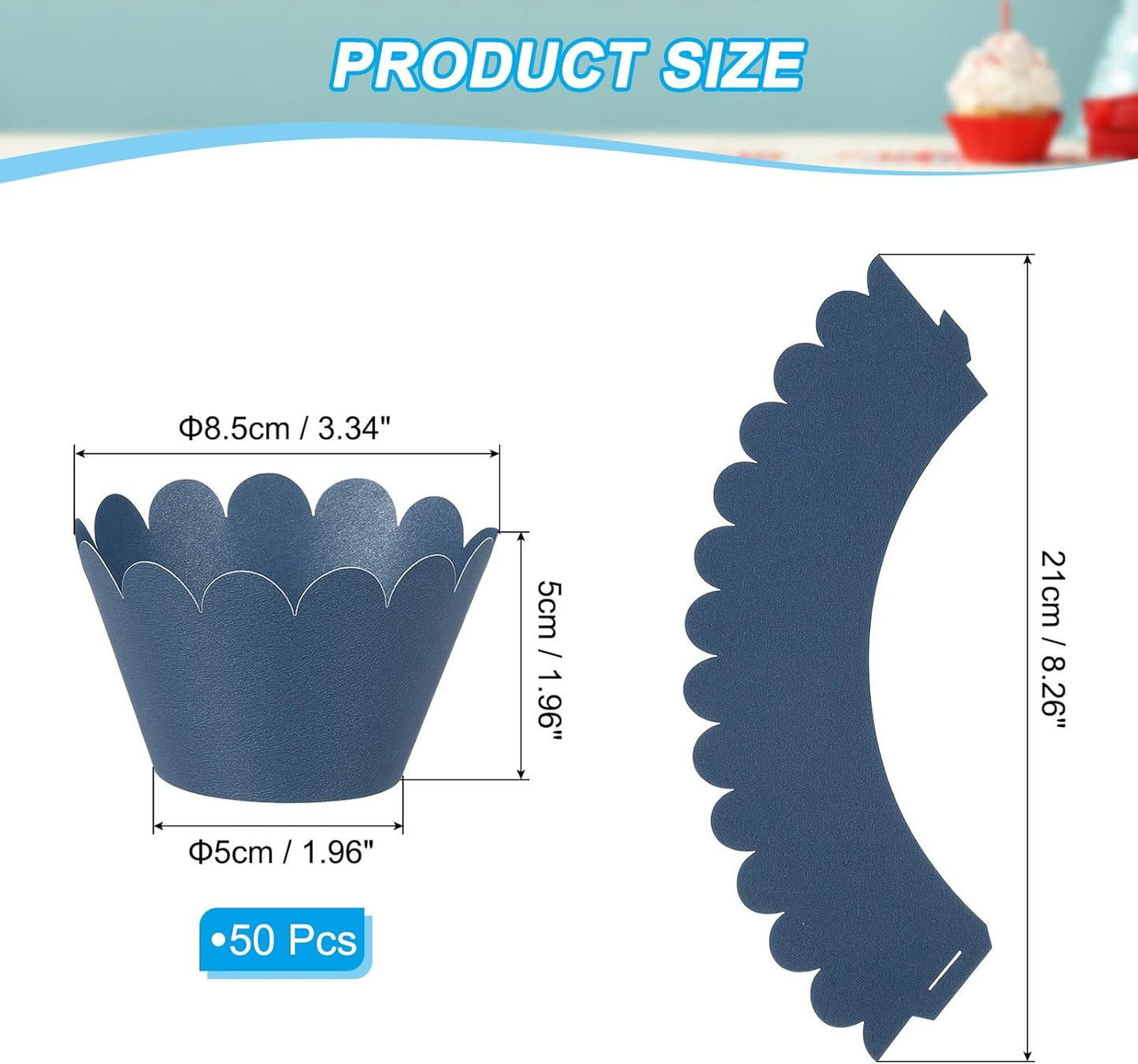 PATIKIL Cupcake Wrappers Paper, 50 Pack Baking Cups Standard Wave Decoration for Anniversary Birthday Weddings and Parties, Black Blue