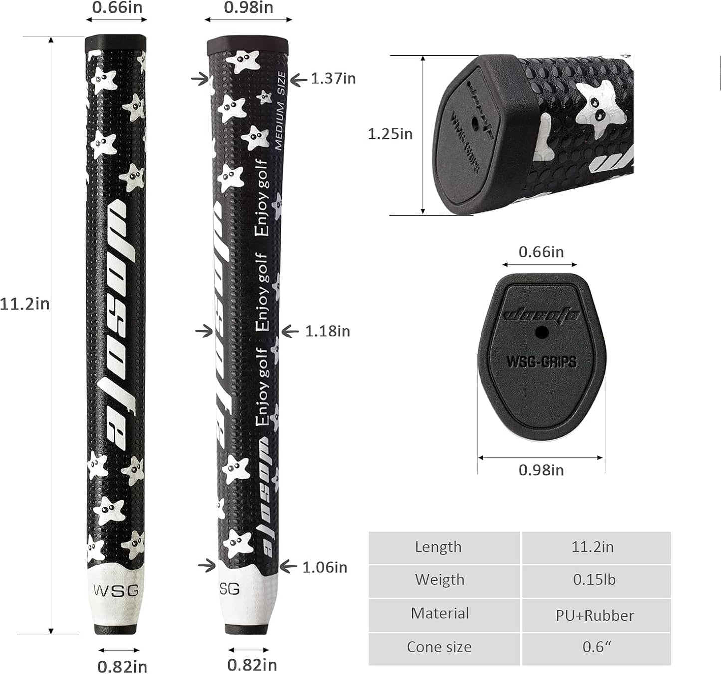 Golf Putter Grip LightWeight Non-slip Midsize 55g 3.0 Silica Gel Particle Eva Rubber Men Women Starfish Pattern Several Colors to Choose
