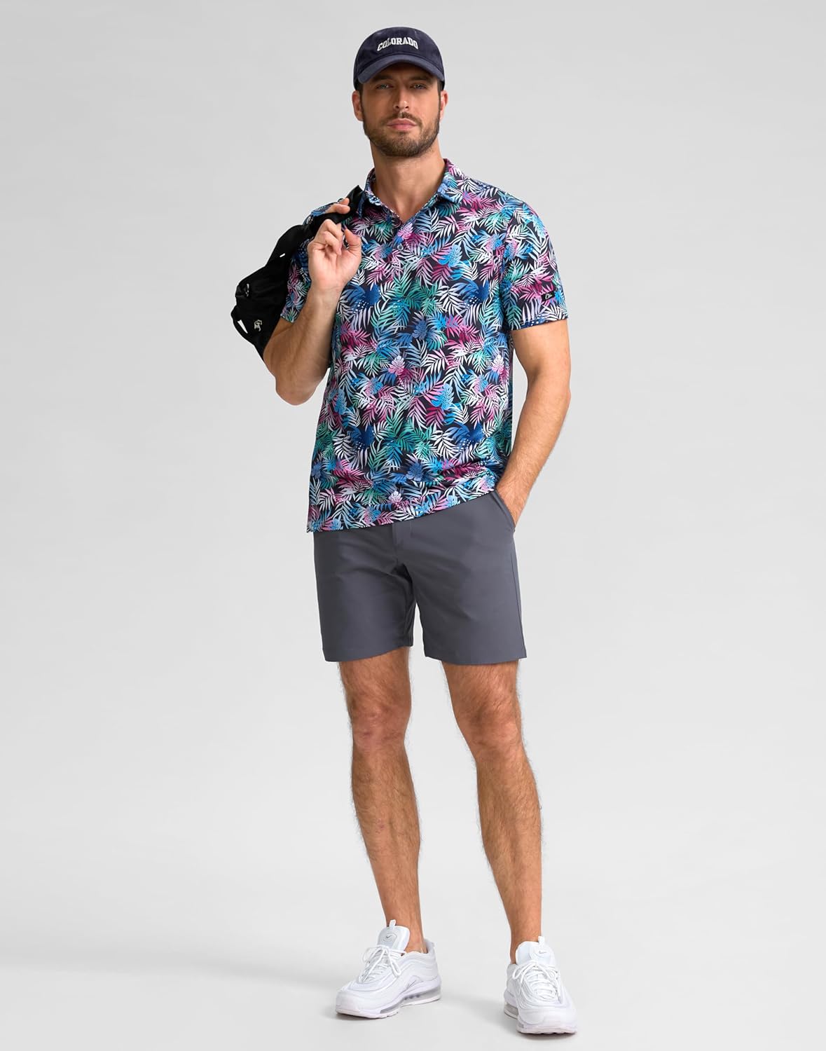 Obla Mens Golf Polo Shirts Short Sleeve Dry Fit Performance Moisture Wicking Casual Print Collared Golf Shirts for Men