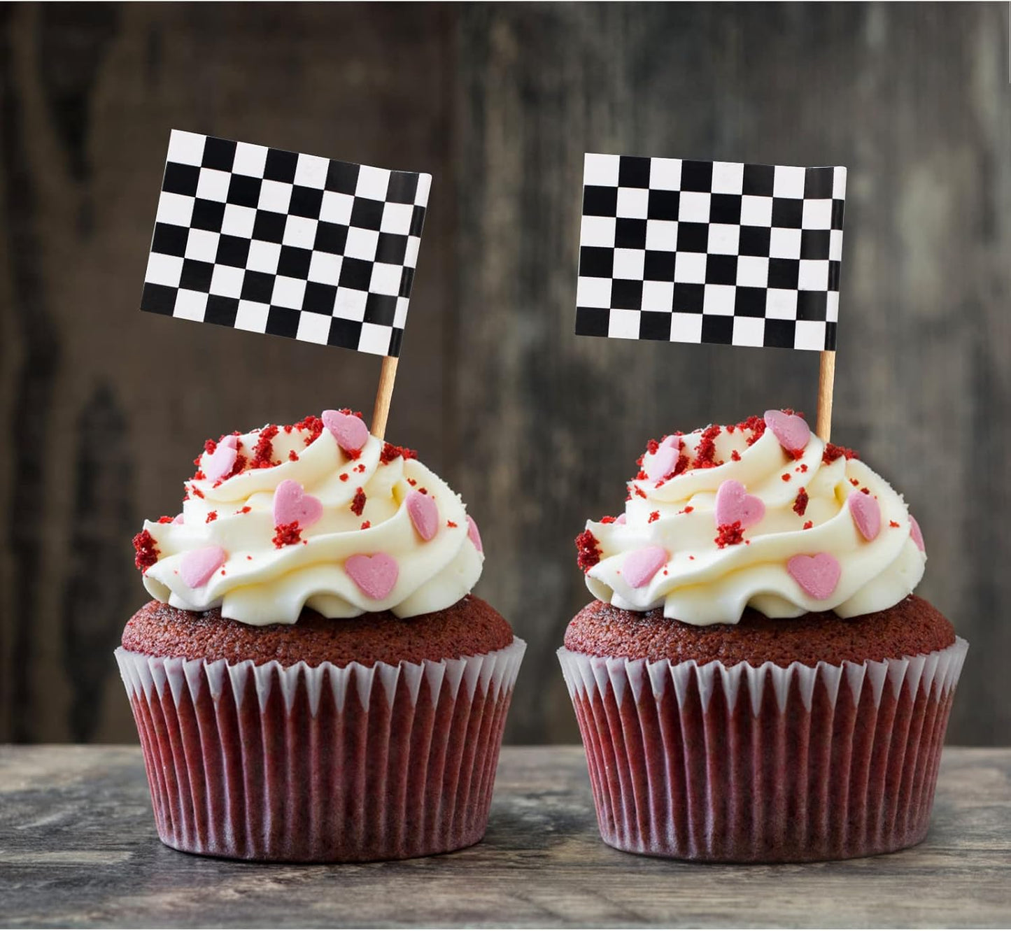 BLUE TOP 100 Pcs Checkered Black and White Racing Stick Flag,Small Toothpick Mini Stick Cupcake Toppers Picks Party Decoration Olympic Games Celebration Cocktail picks for Party Bar Sport events.