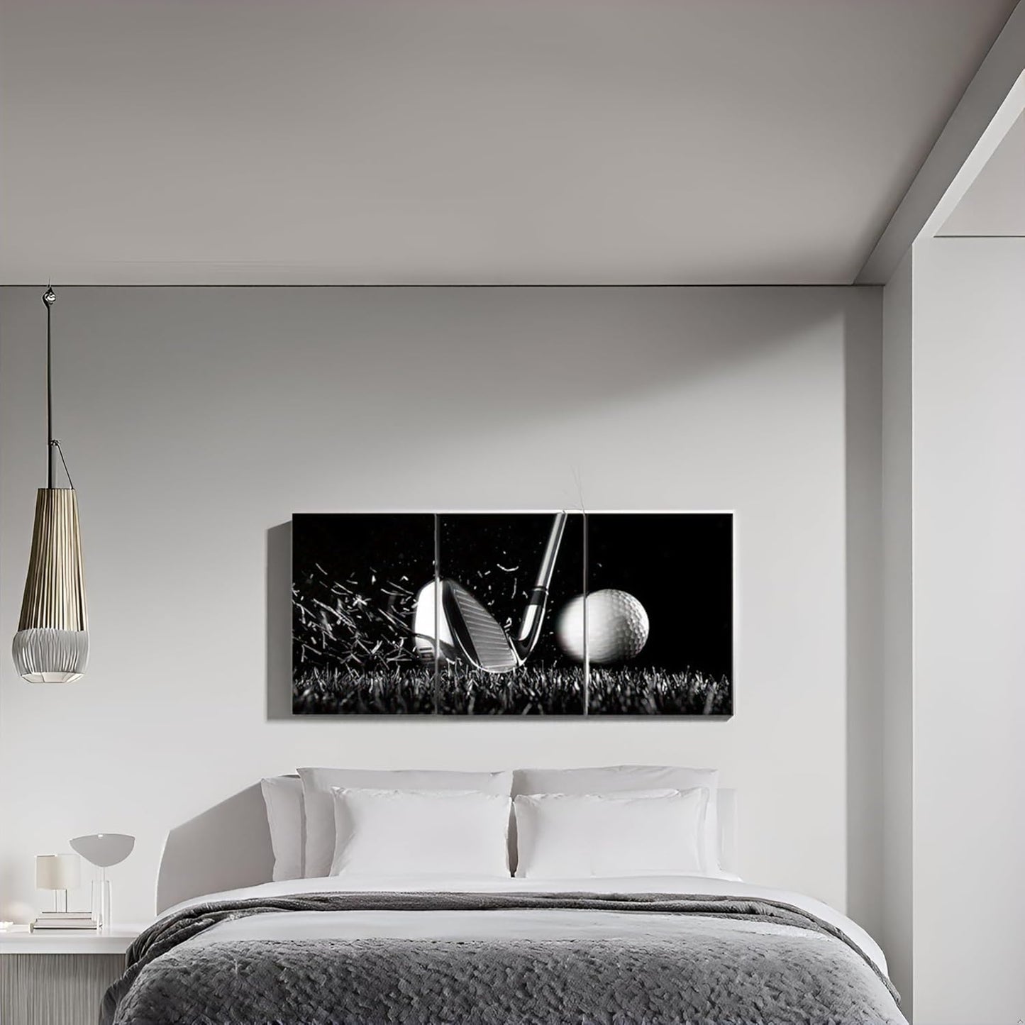 TAOMI Golf Course Sport Fan Boy's Bedroom Gym Black Artwork 3 Pieces Black and White Canvas Wall Art Golf Pictures for Man Cave Sport Home Wall Décor Frame 12x16inch Minimalist
