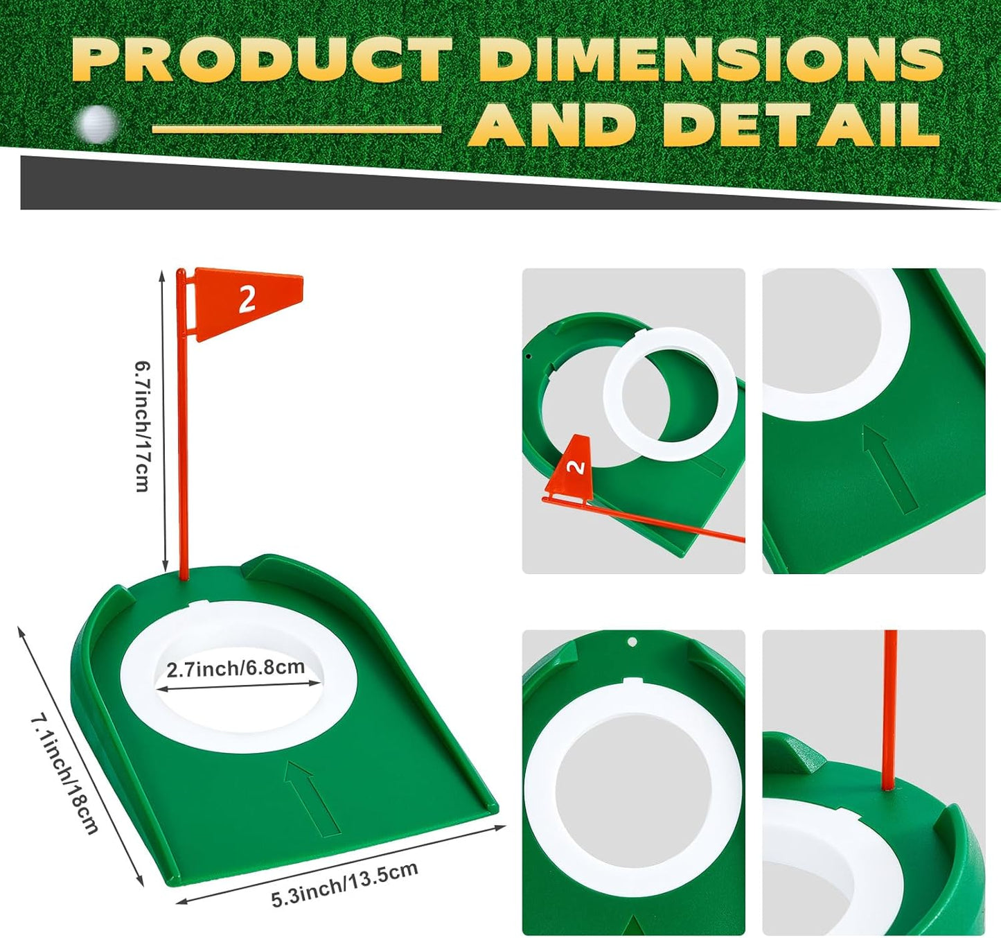 Sotiff Golf Putting Practice Cup Hole Training Aids Golf Accessories Training Putters with Plastic Flag for Adult Green Office Garage Yard Indoor Outdoor Practice