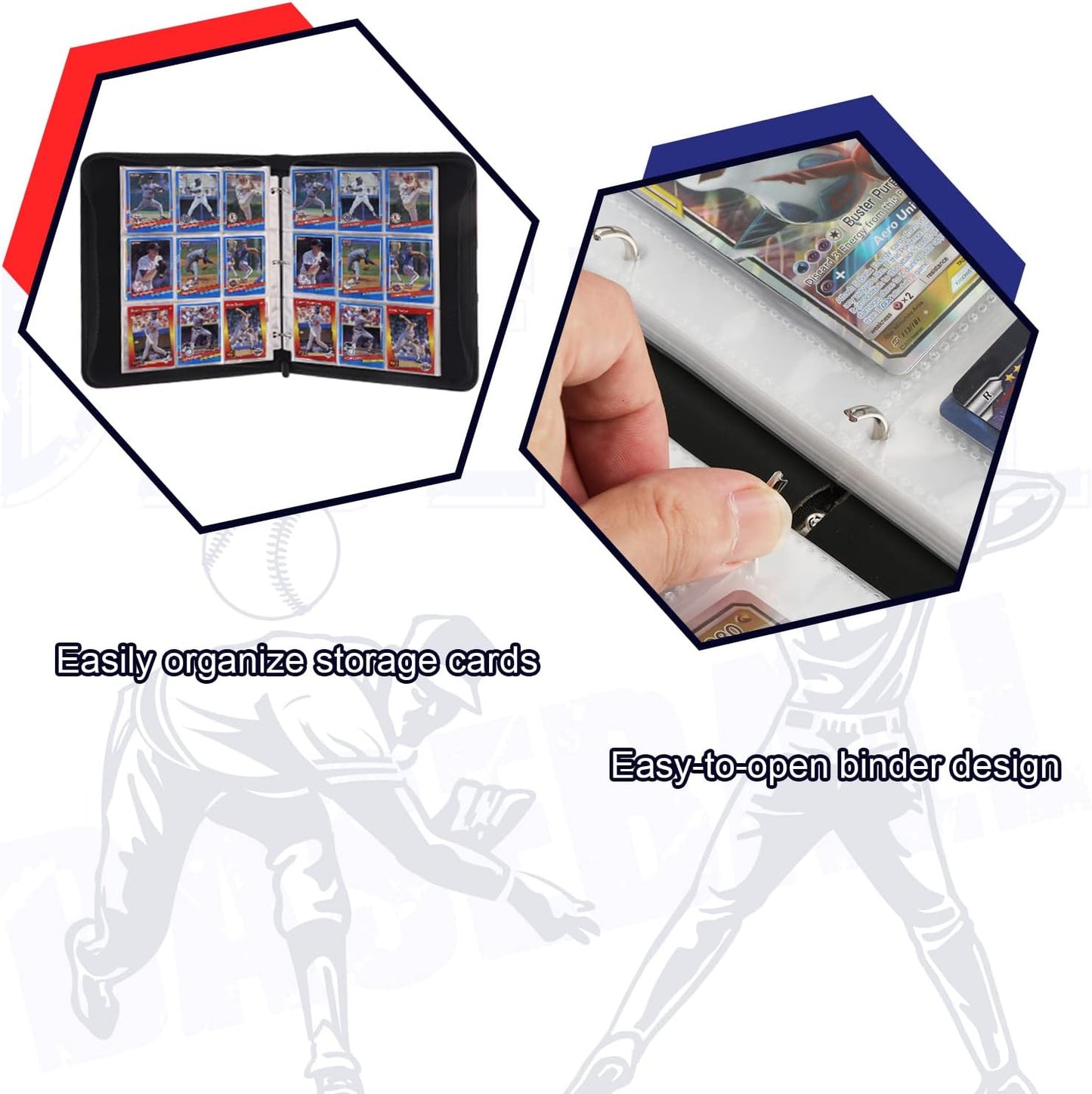 Baseball Card Binder 900 Pockets, Toploader Trading Card Holder with Removable Sleeves, Water-Resistant Blue Collector Album for Baseball Cards 2024-2025