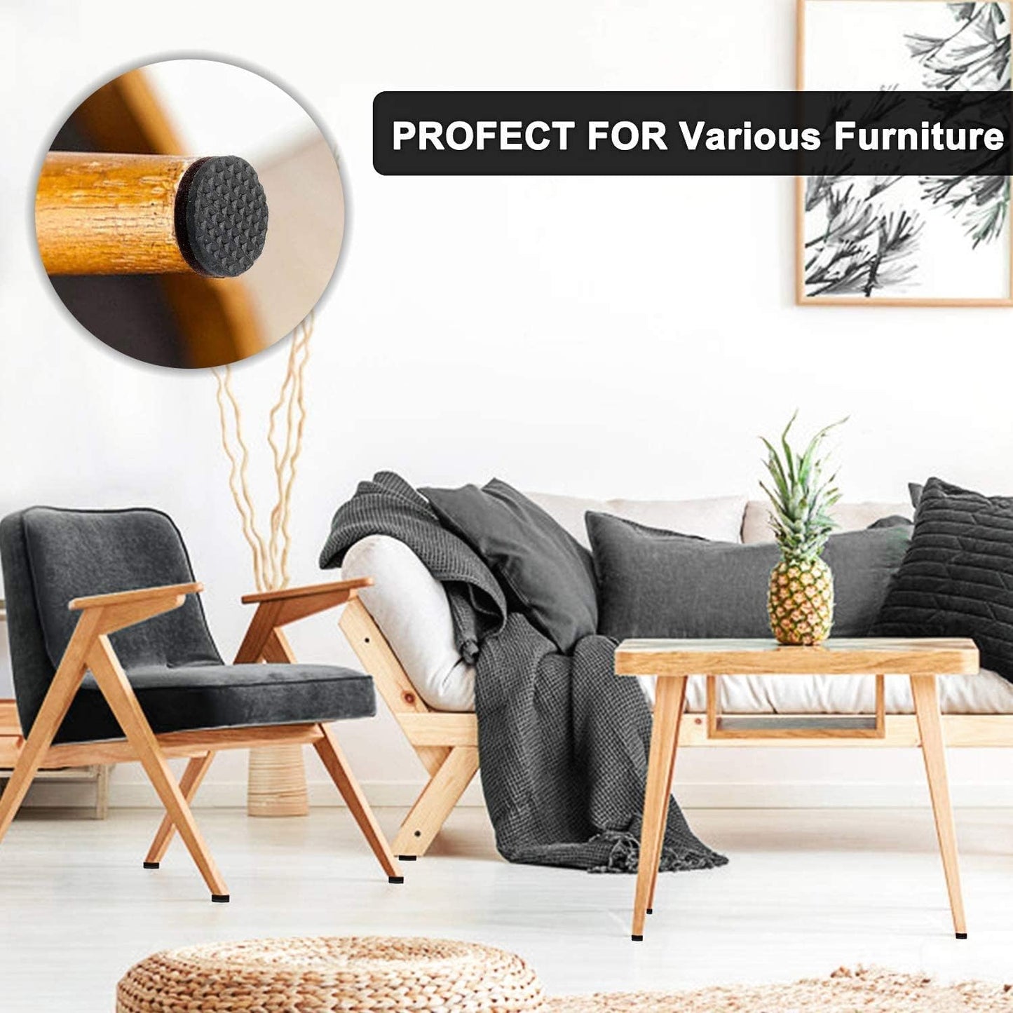 Yelanon Non Slip Furniture Pads -4pcs 6" Furniture Grippers Hardwood Floors, Non Skid for Furniture Legs,Self Adhesive Rubber Furniture Feet, Anti Slide Floors Protectors for Keep Couch Stoppers