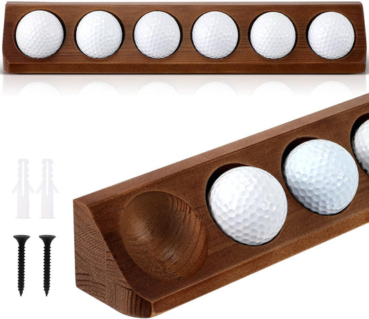 1 Pack Wooden Golf Ball Display Case 6 Standard Size Wall Mount Golf Ball Stand Holder Display for Collector Sport Memorabilia Accessories Gift (Walnut Color)