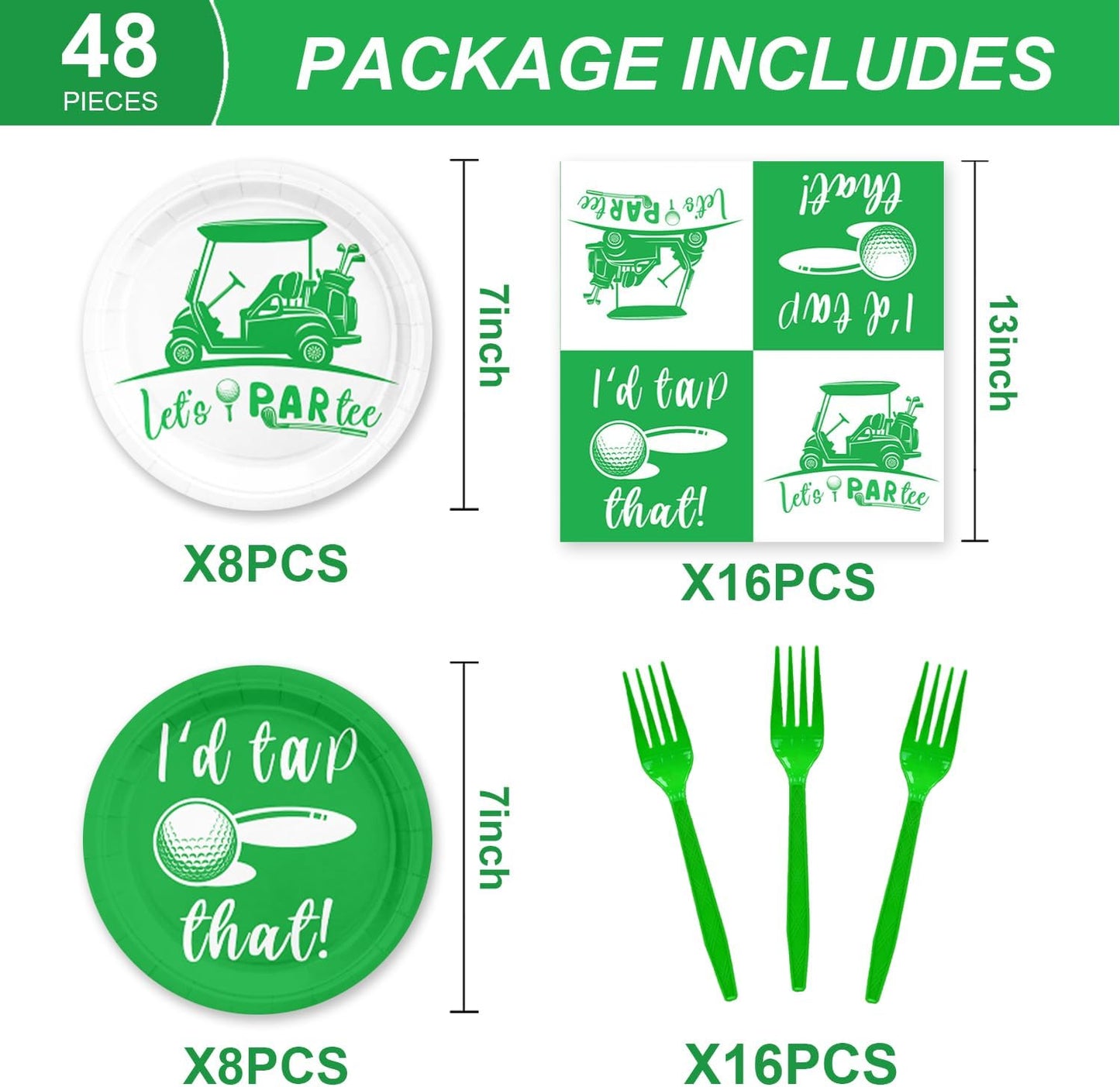48Pcs Golf Birthday Decorations Let's Par-Tee Tableware Set Golf Cart Plates Napkins Forks Party Supplies for Birthday Decor Serves 16 Golf Themed Party Decorations