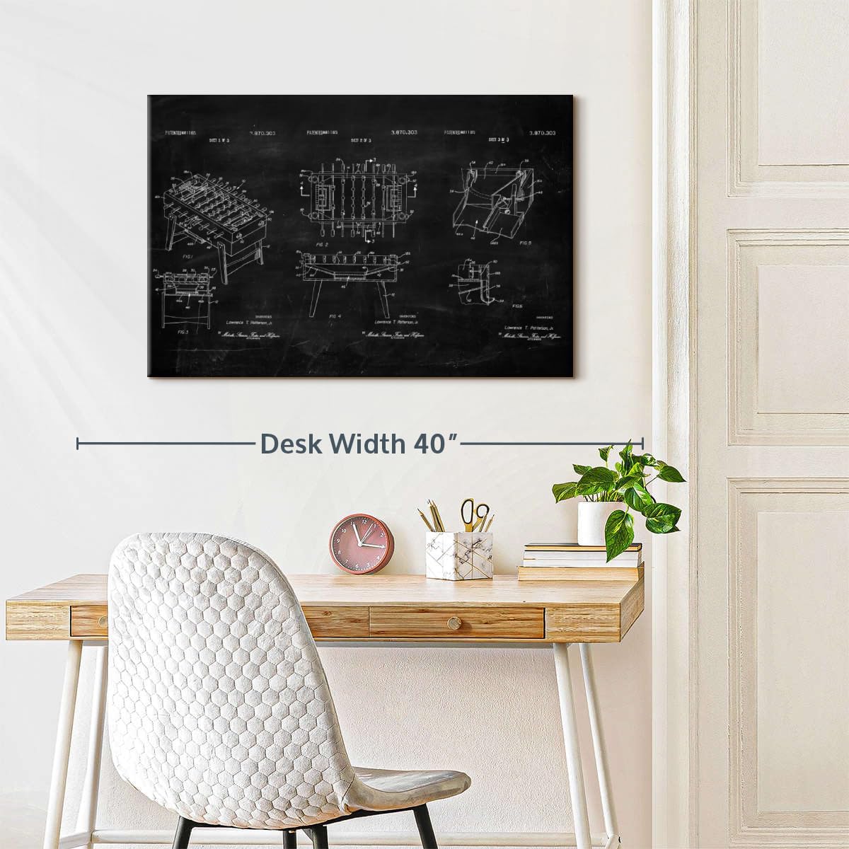 ElephantStock Soccer Table BW Patent Wall Art - Horizontal Wrapped Canvas - 1-Piece Living Room Wall Decor - Soccer Digital Art Canvas Print - Black and White Decor - 30" X 20"