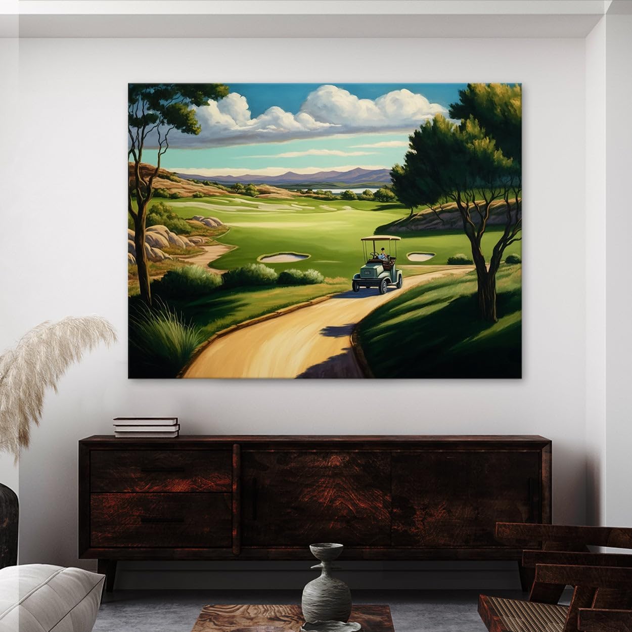 Sense Canvas Golf Cart Fairway Landscape 25 Canvas Art - Home Decor Wall Art Print Poster Painting Small 16x12 / 0.75"