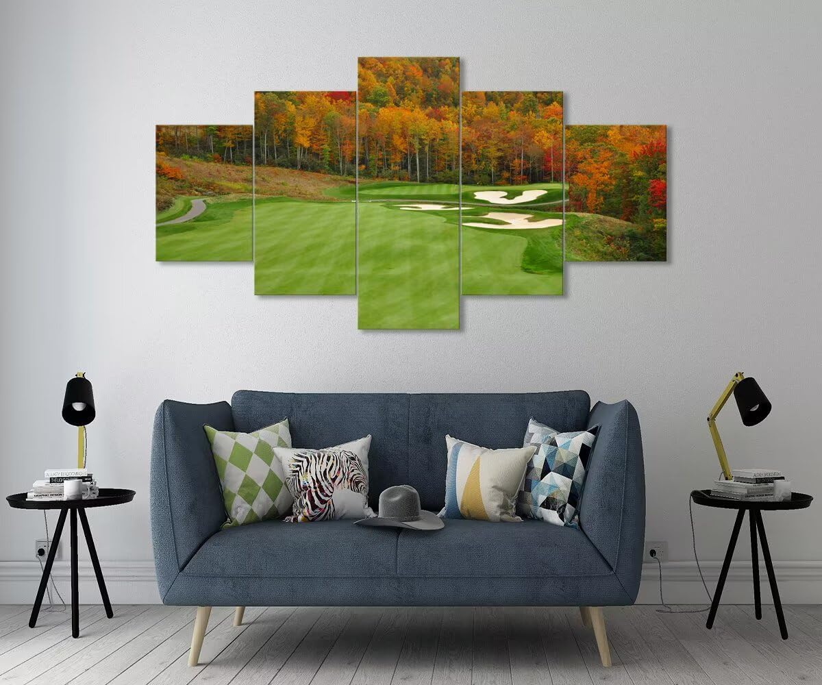 chenchenArt Sequoyah North Carolina Mountains Golf Course Wall Art for Living Room Bedroom Bathroom Home Decorations Golf Course Picture Poster Canvas Prints Framed Ready to Hang(60''W x 32''H)