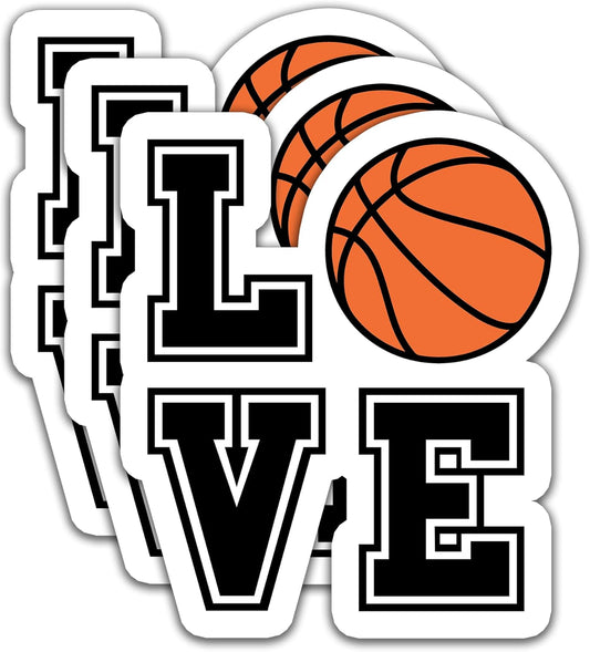 (3PCS) Basketball Stickers – Love Basketball Vinyl Decals for Coaches, Players, Fans – Sports Stickers for Water Bottles, Laptops, Tumblers, 3 x 2.5 Inch