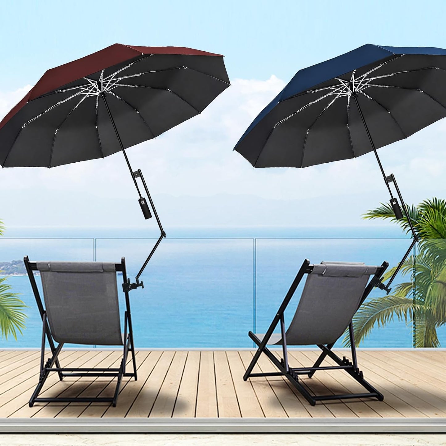 UPF 50+ Beach Umbrella with Adjustable Universal Clamp