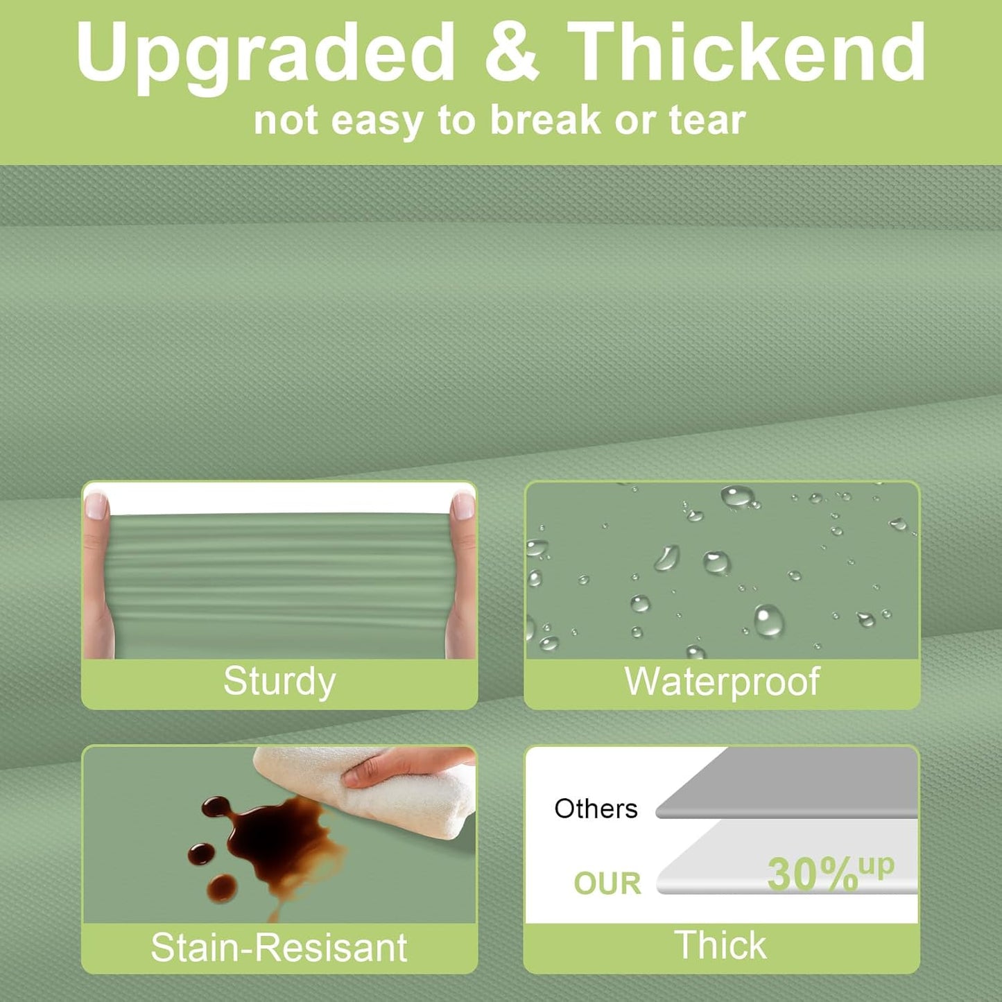 QIKSION Plastic Table Cloth Disposable 2 Pack, 54 x 108 Inch Tablecloths for Rectangle Tables, Sage Green Plastic Table Cover