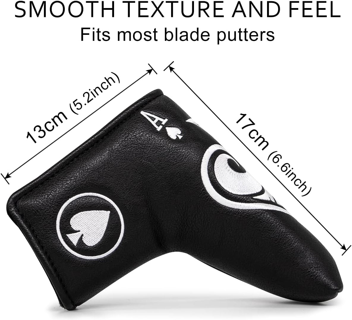 Black Golf Ace of Spade Golf Club Cover for Golf Clubs - Hybrid Headcover Golf Driver Headcover 3 Wood Head Cover (Rotatable 2 3 4 5 6 Ut Head Cover) Putter Headcover