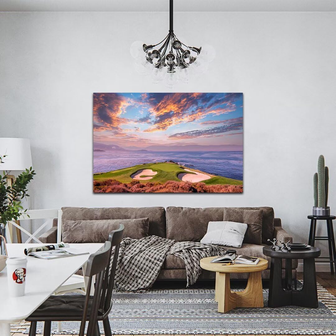 HJY Art USA California Golf Course Wall Art Sunset landscape Canvas Wall Decor Blue Green Abstract Painting Poster for Home Decor Living Room Bedroom Bathroom Office Artwork (18 x 24 inch)
