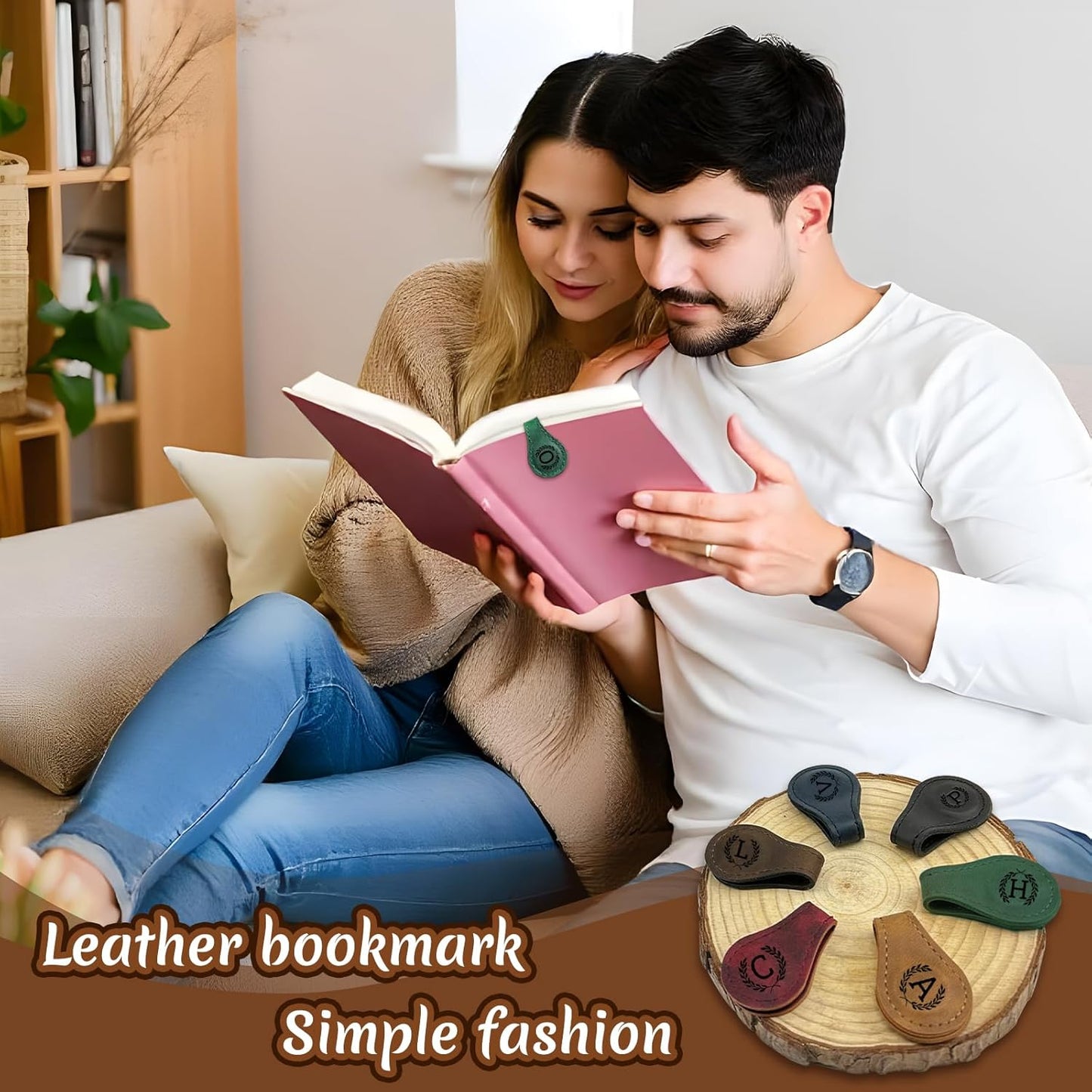 Personalized Magnetic Leather Bookmark - 26 Letters Vintage Engraved Book Marks,Custom Bookmark with Initial,Bookmarks for Women,Reading,Book Lovers (Black, O)