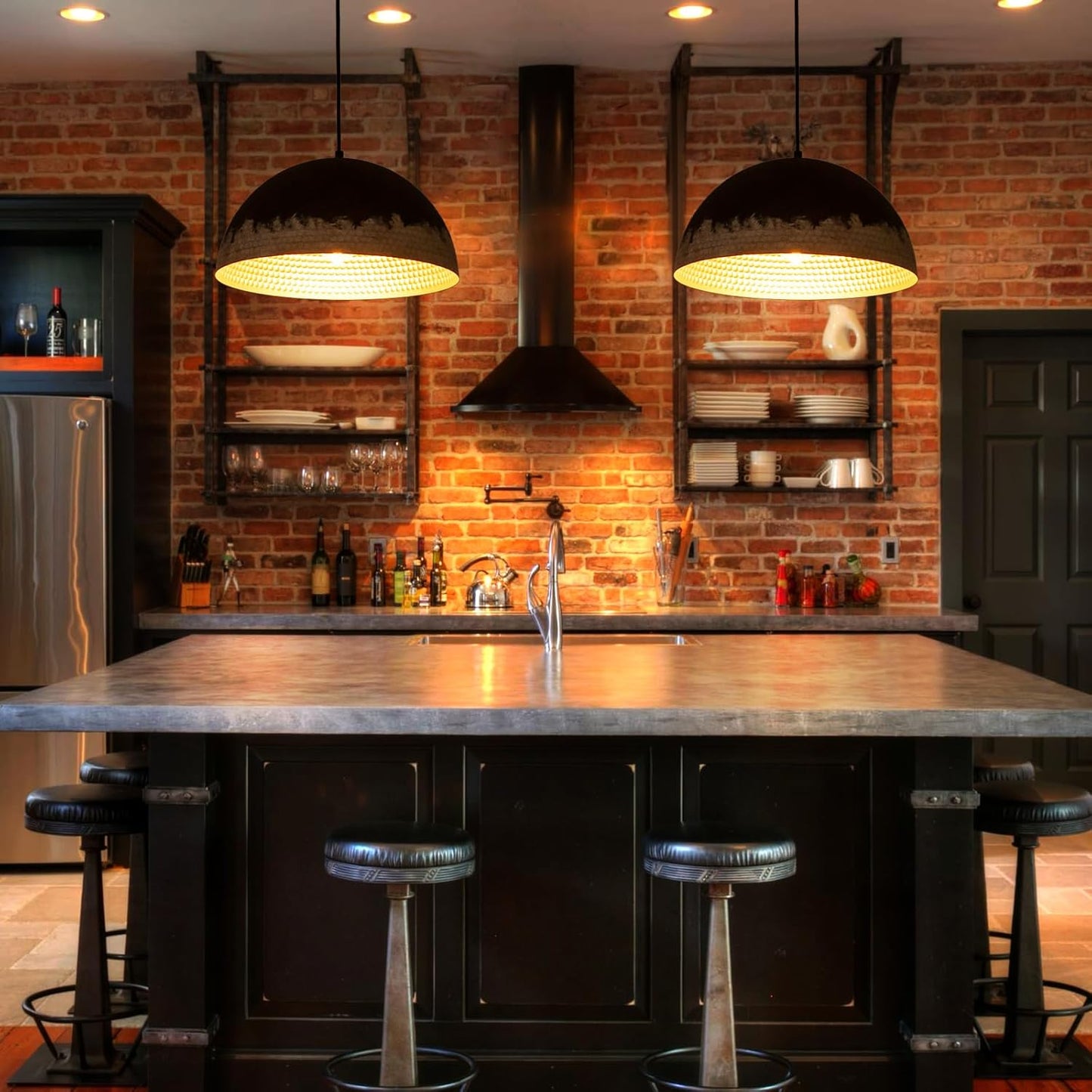 Y'INSP 15.75" Black Distressed Pendant Light Fixtures, Hammered Pendant Lights Kitchen Island, Farmhouse Dome Pendant Lighting, Industrial Hanging Lights for Dining Room Bedroom Hallway Foyer