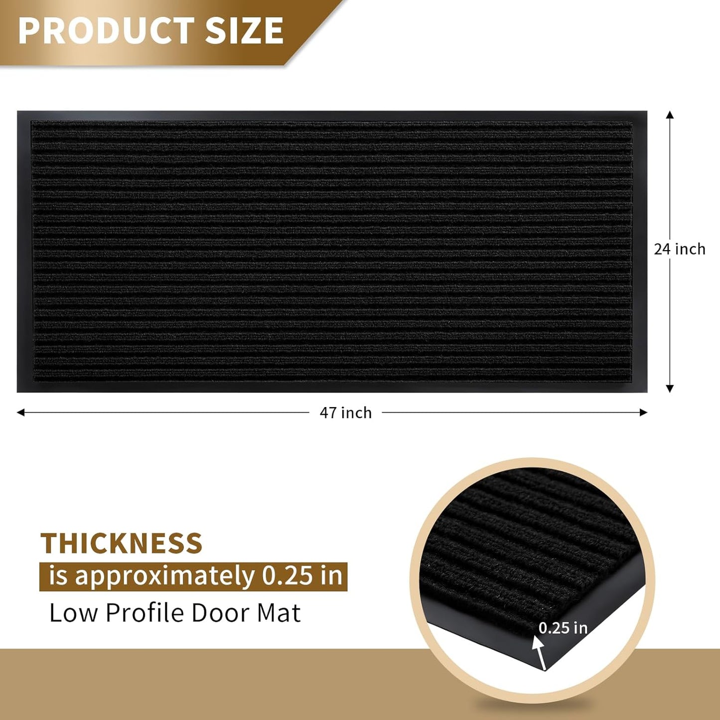 Yimobra Front Door Mat Outdoor Indoor Entrance, 100% Waterproof All-Season All Weather Doormat, Welcome Matt Outside Entry, Non Slip, Low Profile, Heavy Duty Patio Porch Floor Mats,47 x 24,Black