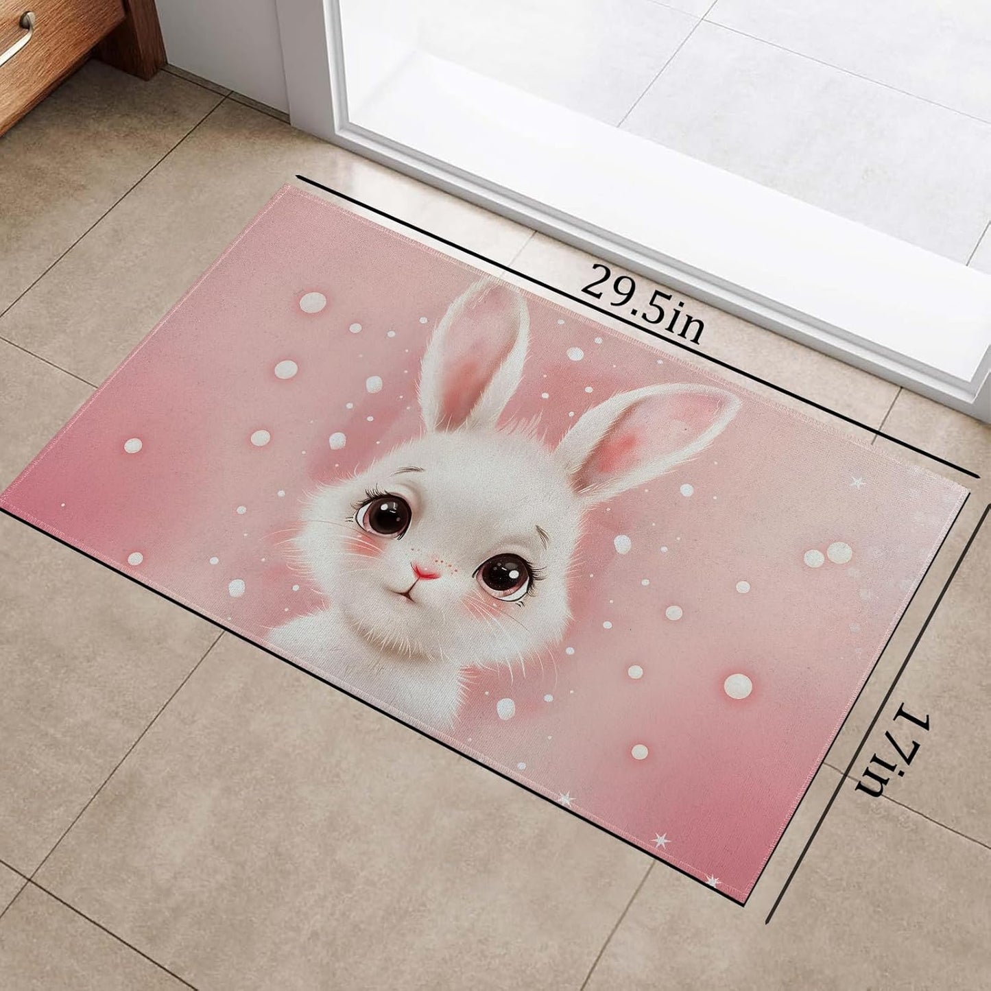 Cute Bunny Rabbit Indoor Doormat, Non-Woven Fabrics Non Slip Floor Mat 17x29.5 in Area Rug Quick Absorbent Entrance Rug Front Door Mat, Welcome Mats Entryway Rug Doormats for Kitchen Home Bedroom