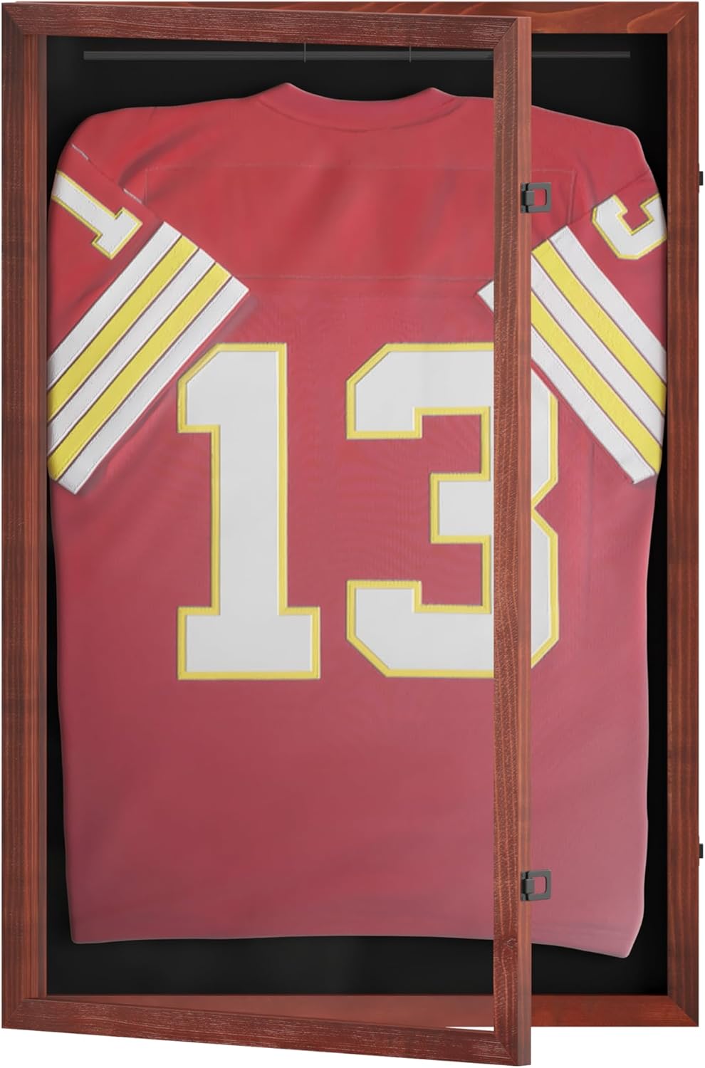 HBCY Creations Mahogany Jersey Frame Display Case - 24x36 Premium Shadow Box with Anti-Theft Lock, Acrylic Window, Solid Wood Frame, Fits, Includes Hanger and Hanging Hardware