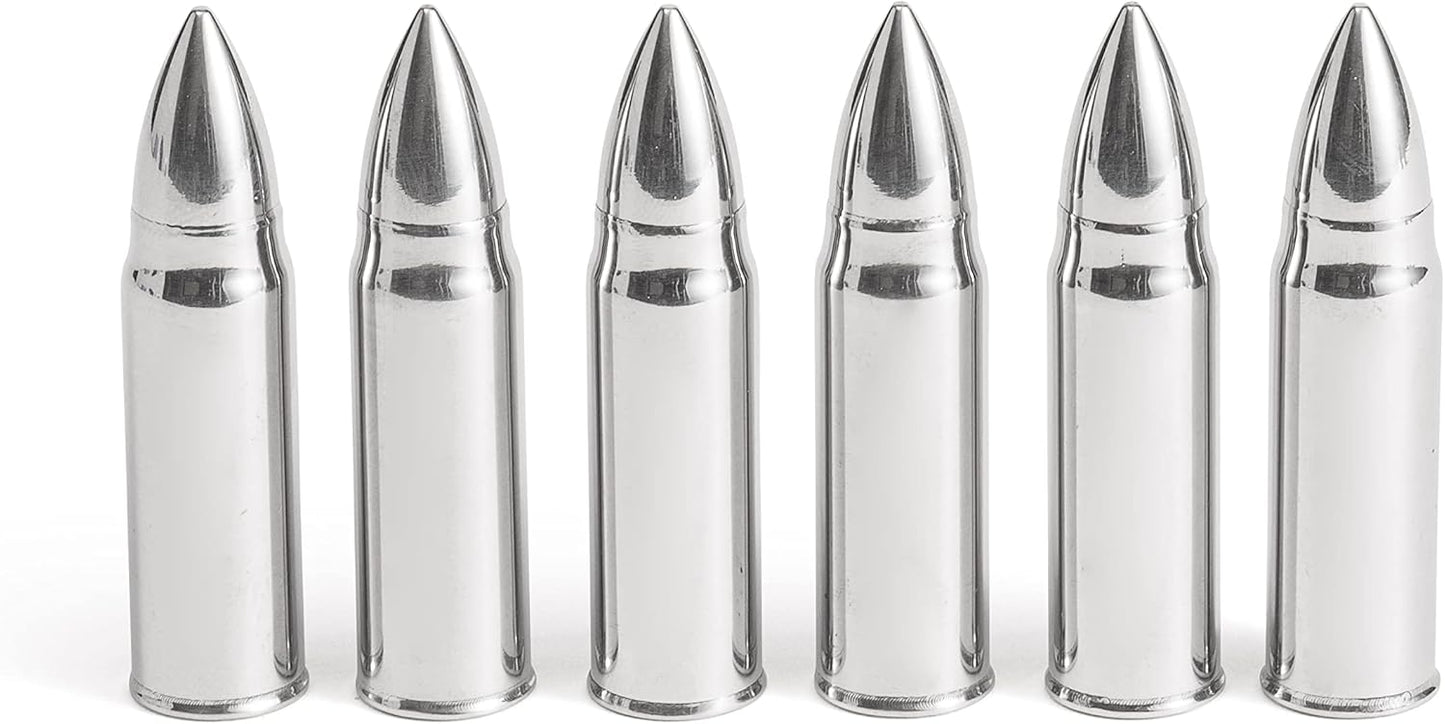 Outset Stainless Steel Whiskey Stone Set, 6 Ammo Shaped with Case