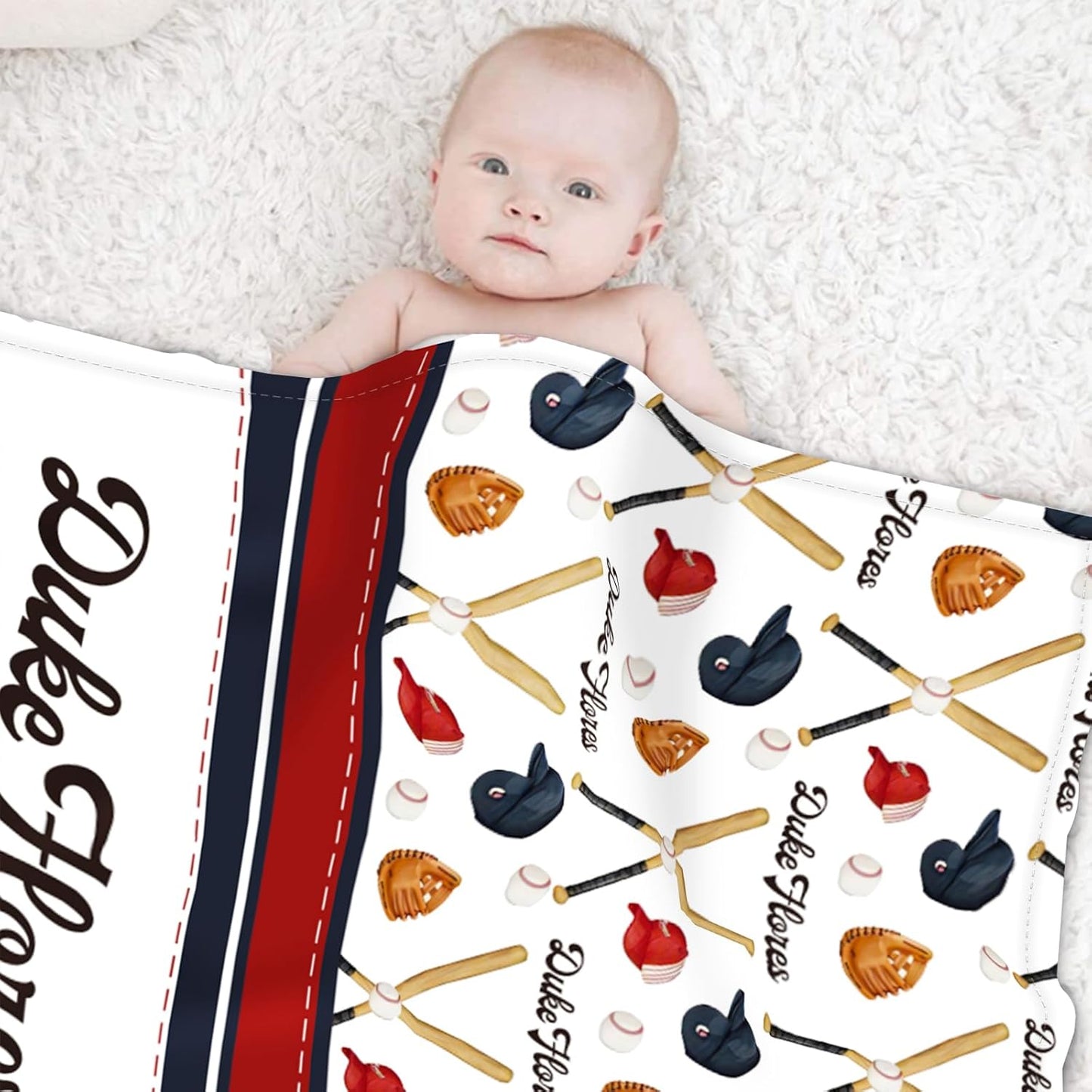 Custom Name Baseball Blanket - Personalized Names Soft Plush Flannel Throw Blankets for Baby Kids Teen Boys Girls Holidays Birthdays Gifts Color03
